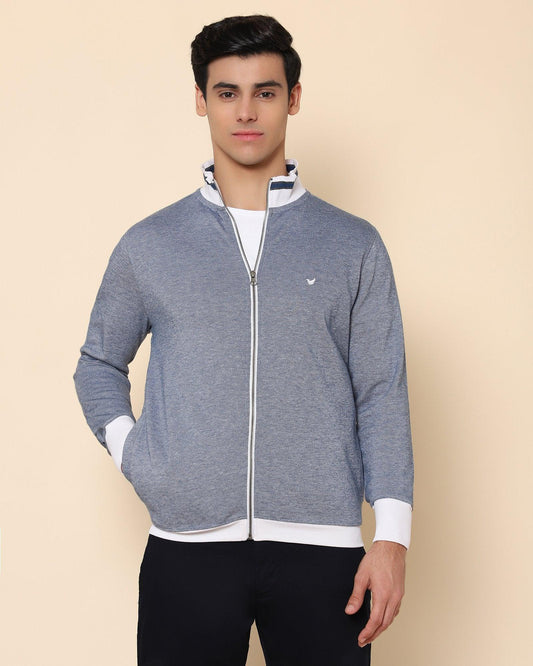 Elkur Jacquard Stretch Sweat Shirt In White (Slim Fit)