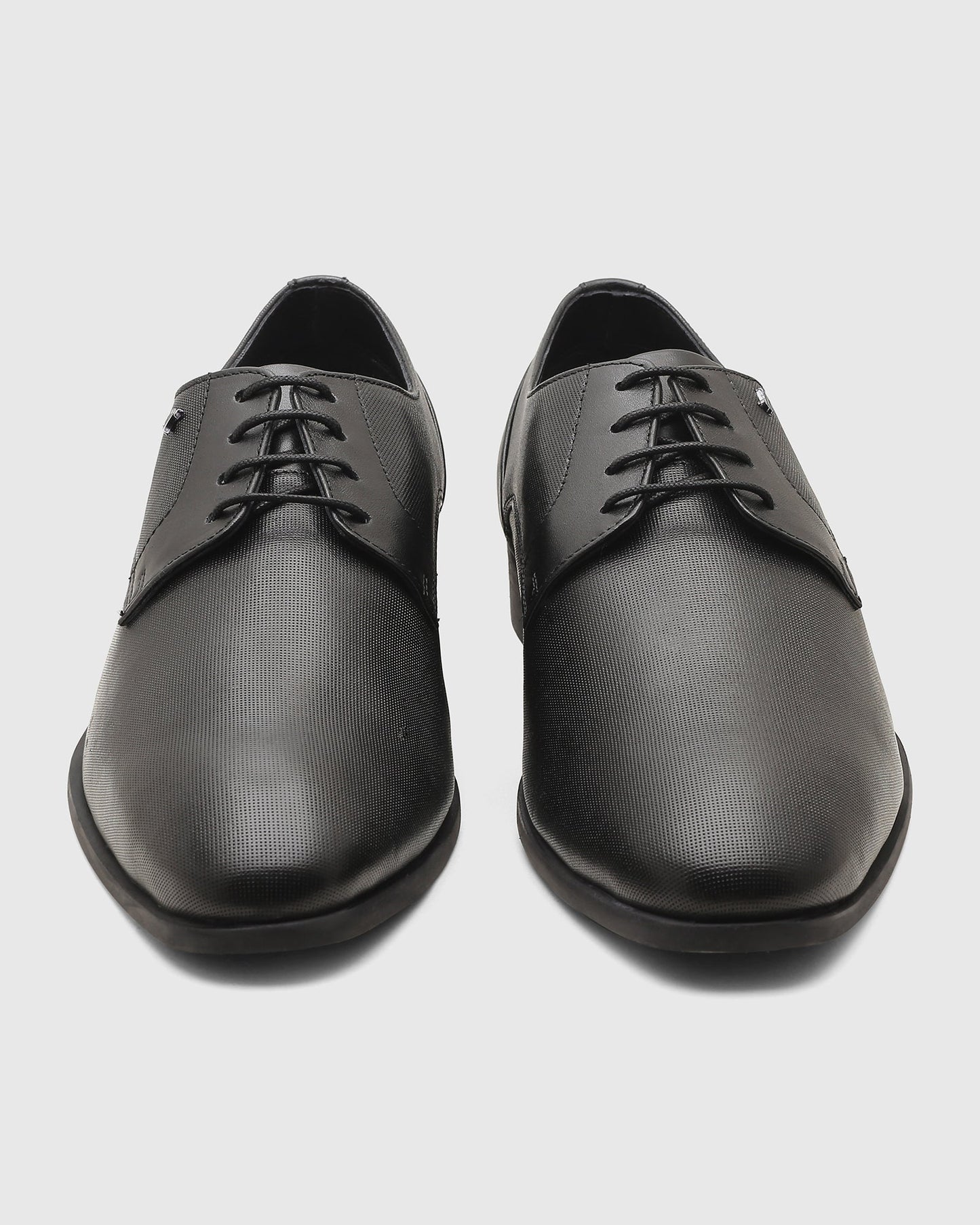 Leather Black Textured Derby Shoes - New Kerry