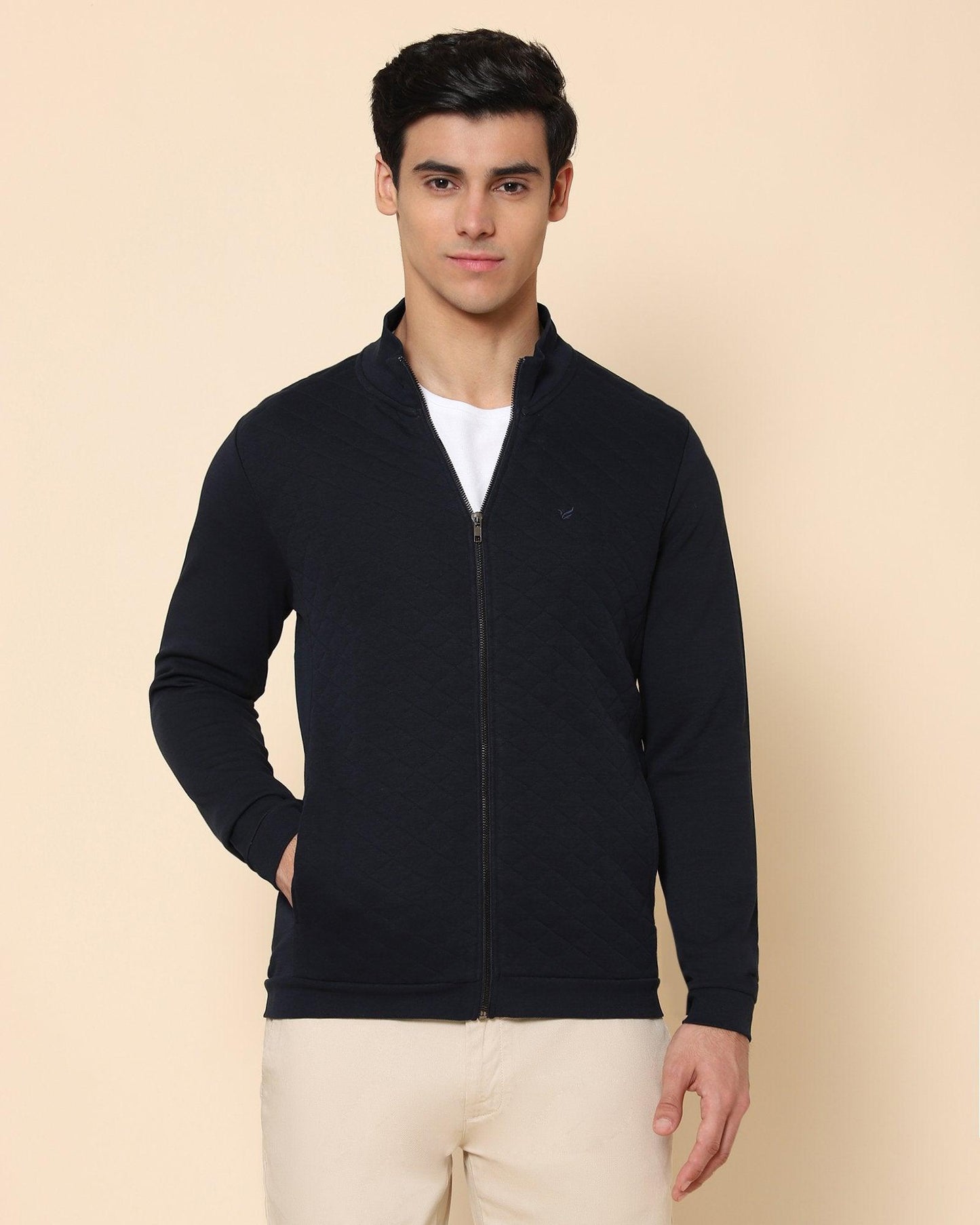 Felis High Neck Sweat Shirt In Navy (Slim Fit)