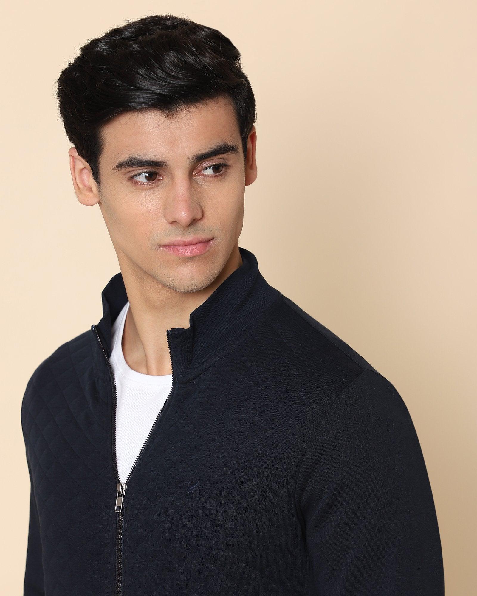 Felis High Neck Sweat Shirt In Navy - blackberrys-clothing