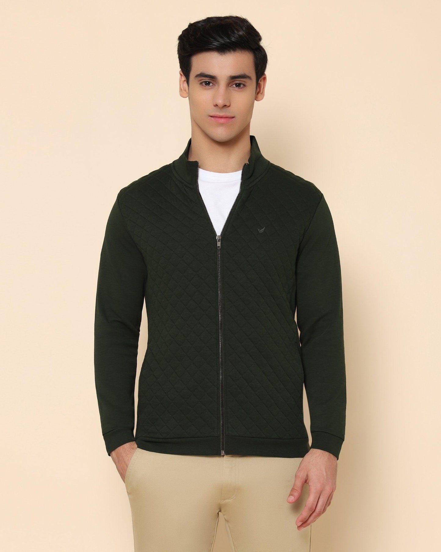 Felis Quilted Pattern Stretch Sweat Shirt In Olive (Slim Fit)