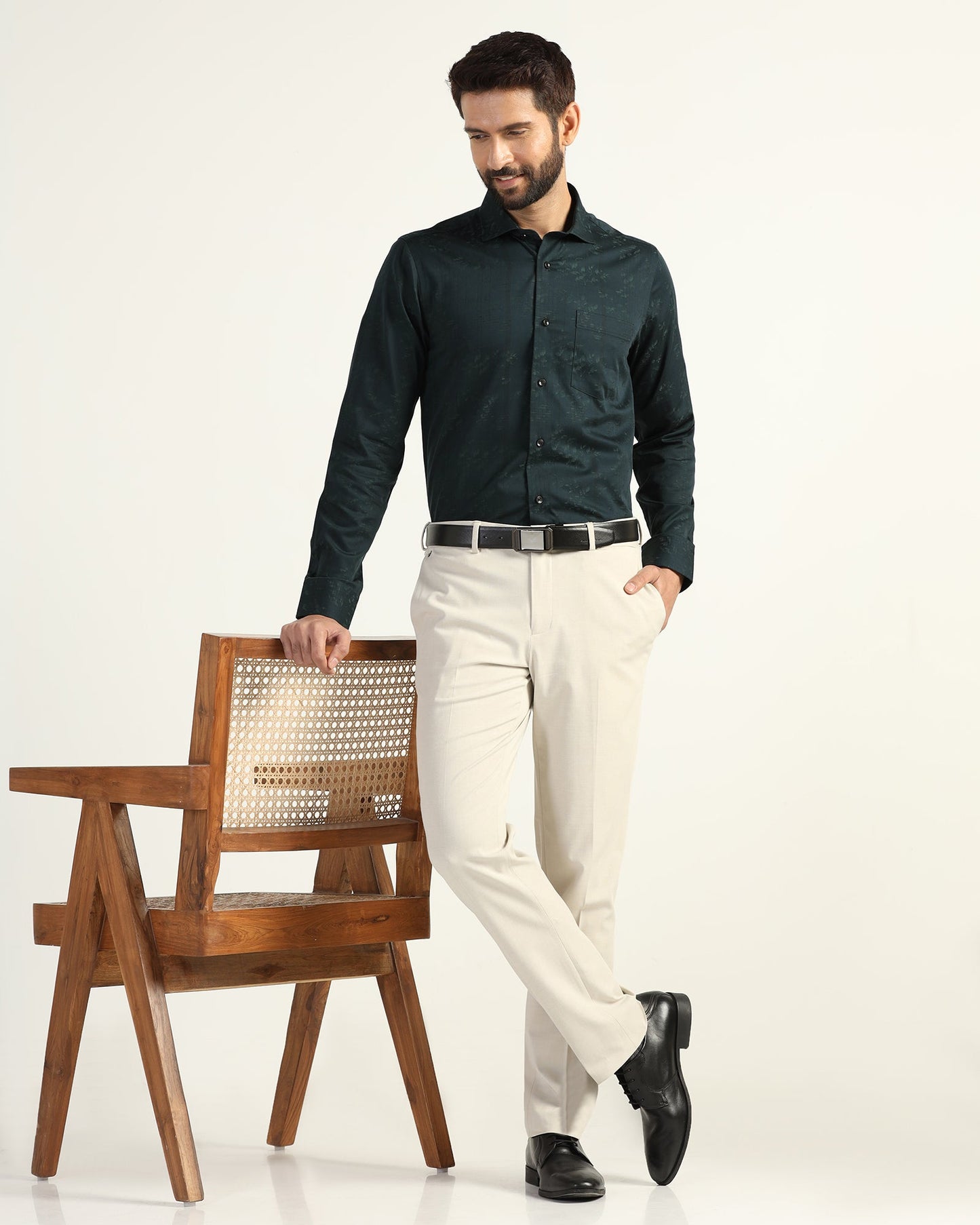 Formal Bottle Green Jacquard Shirt - Switch