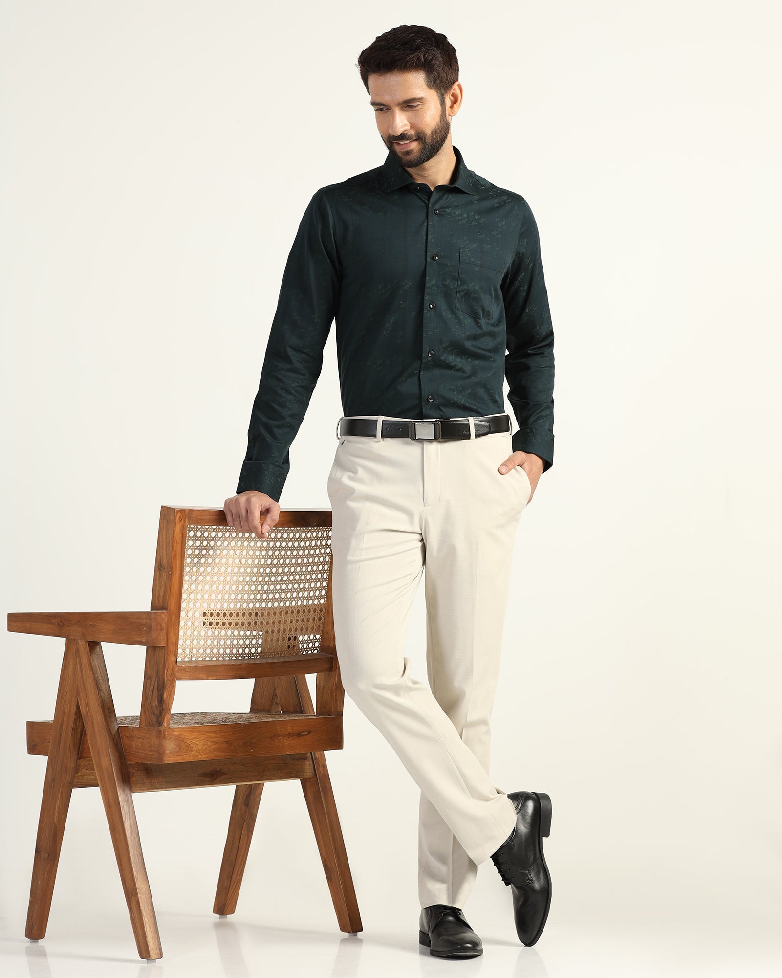 Formal Bottle Green Jacquard Shirt - Switch