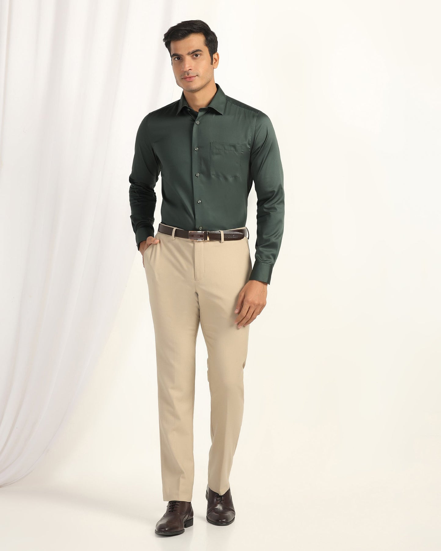 Non Iron Formal Green Solid Shirt - Georgia