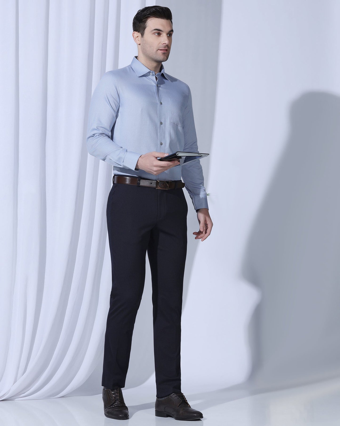 Formal Mid Blue Textured Shirt - Quent
