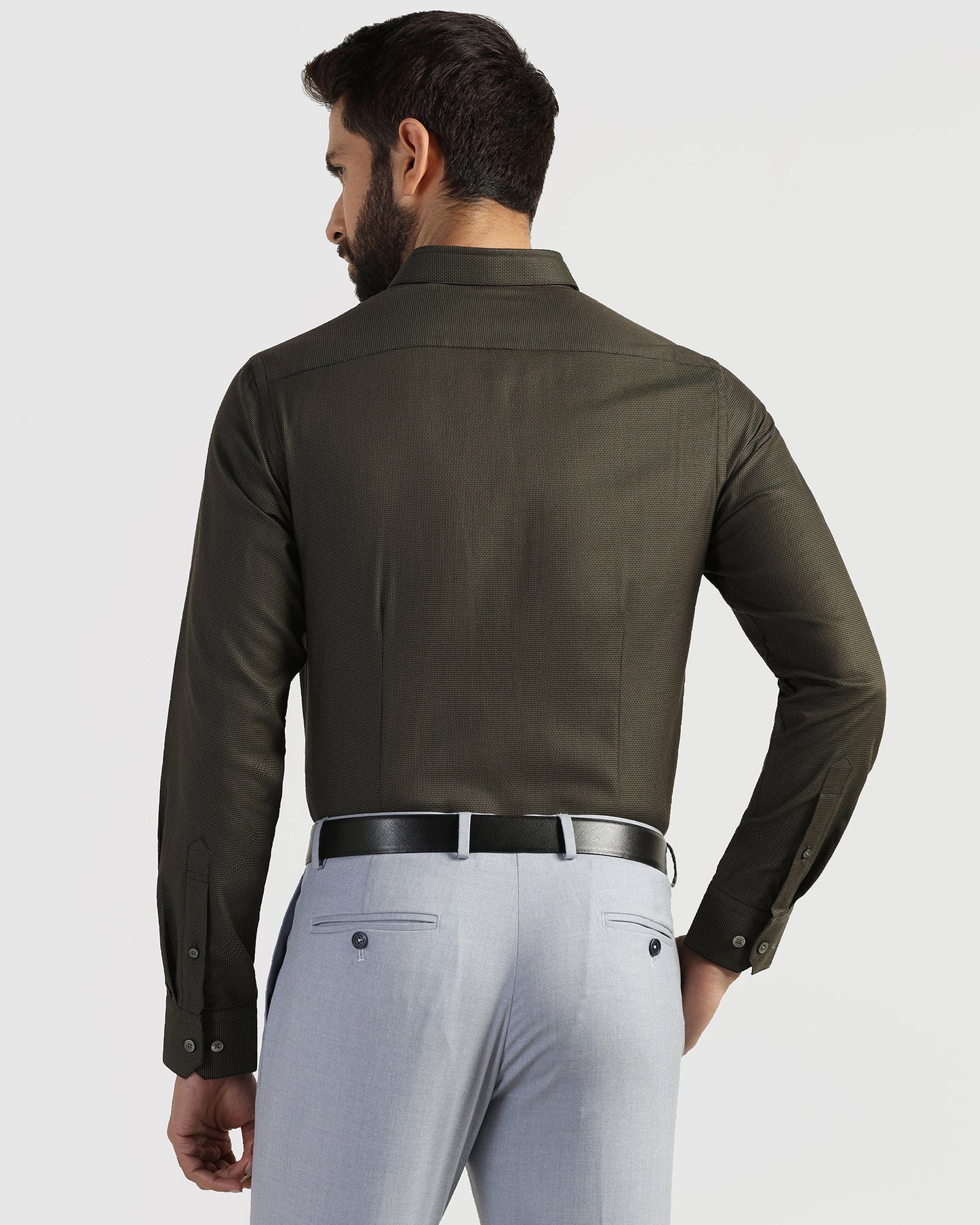 Formal Olive Textured Shirt - Amaze