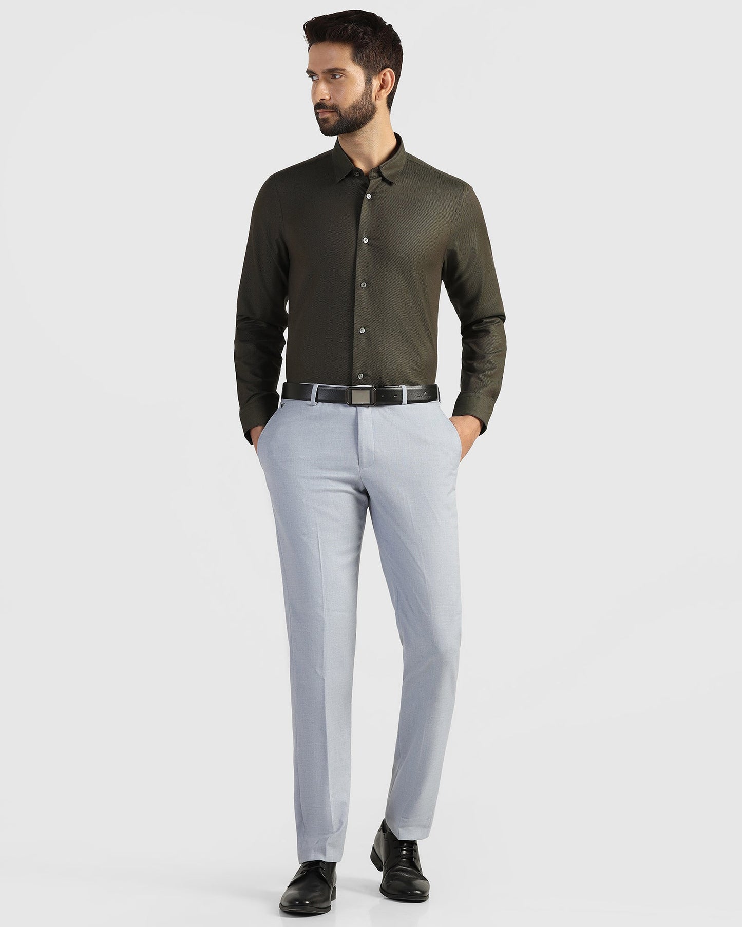 Formal Olive Textured Shirt - Amaze
