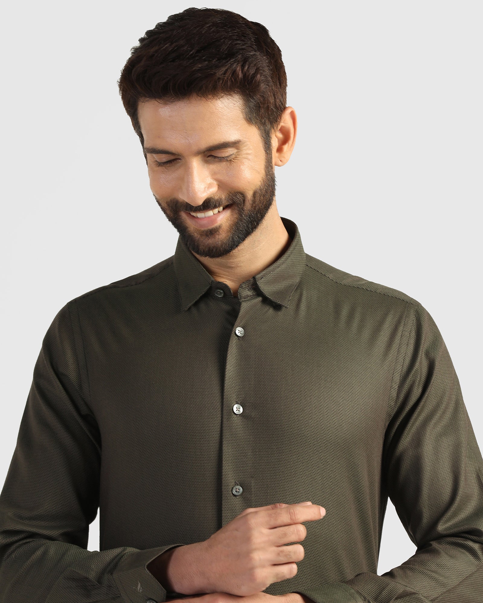 Formal Olive Textured Shirt - Amaze