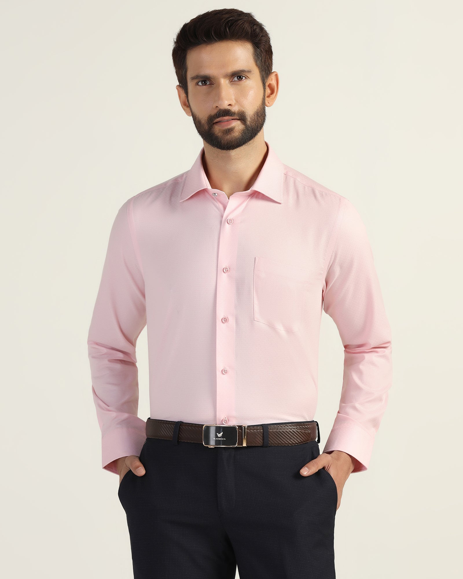 Formal Pink Textured Shirt - Brick