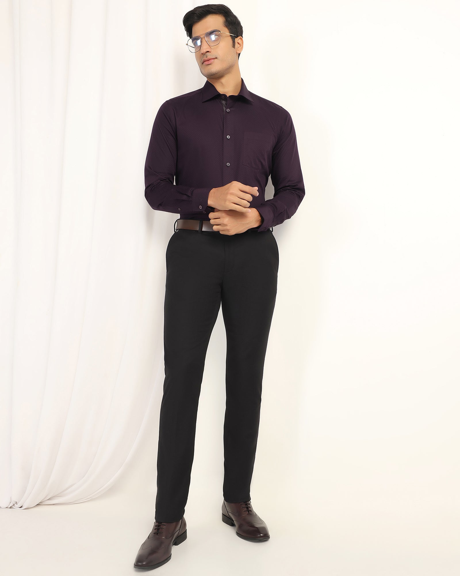 Formal Purple Textured Shirt - Shark