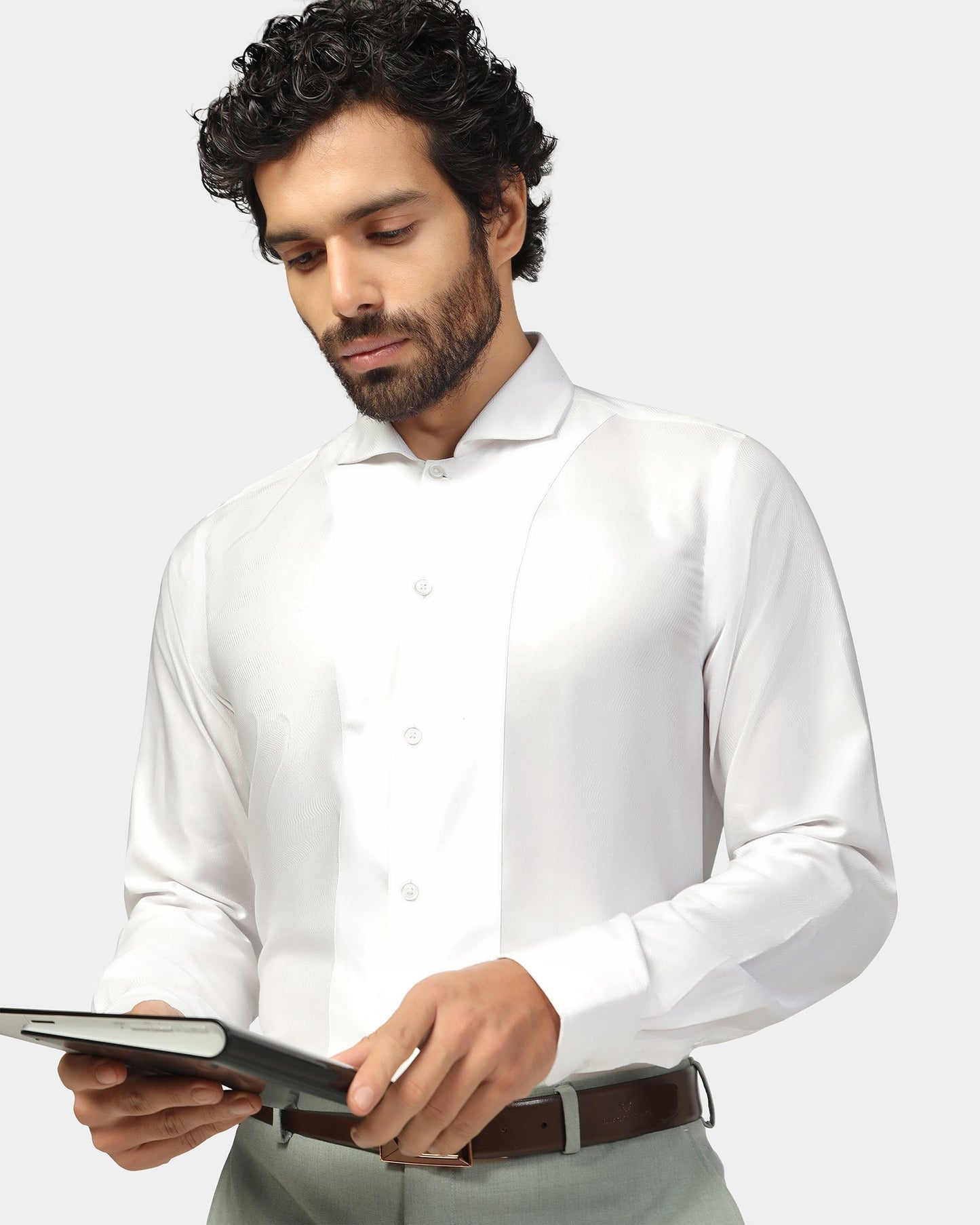 Formal Super White Textured Shirt - Plot