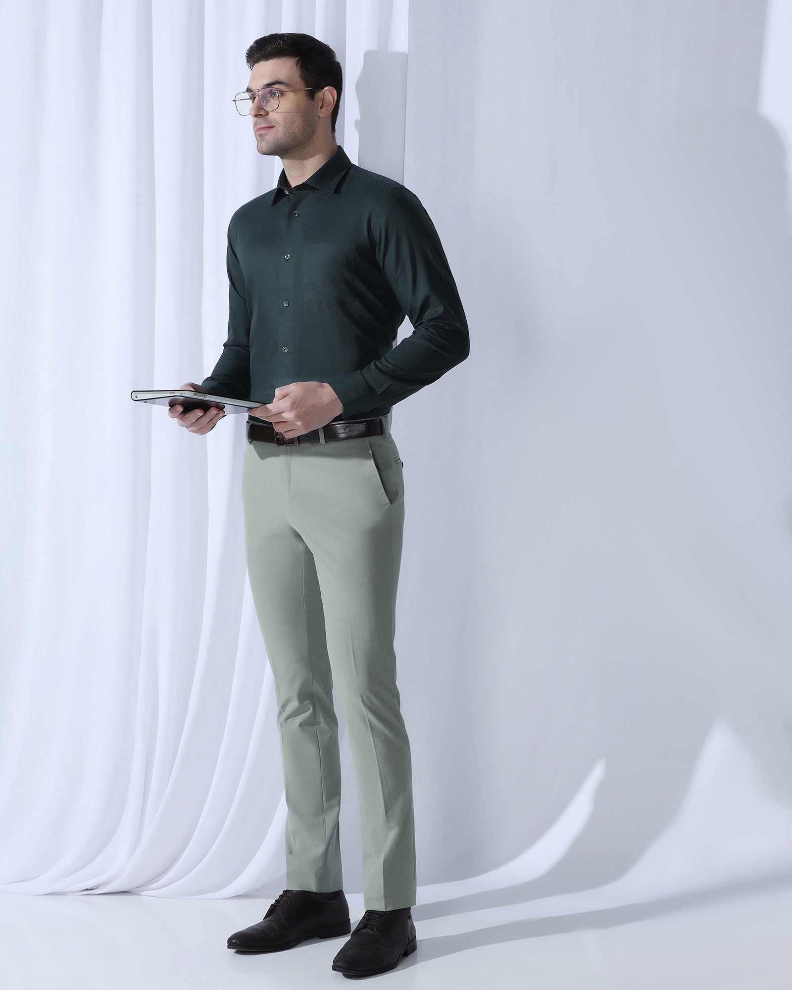 Formal Teal Textured Shirt - Shark