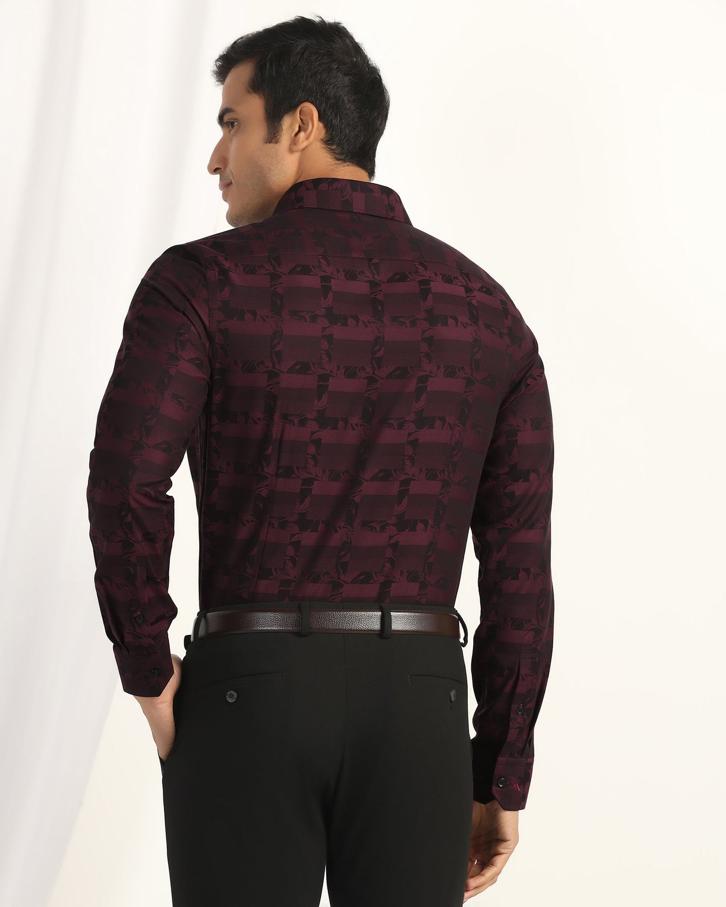 Formal Wine Jacquard Shirt - Latin