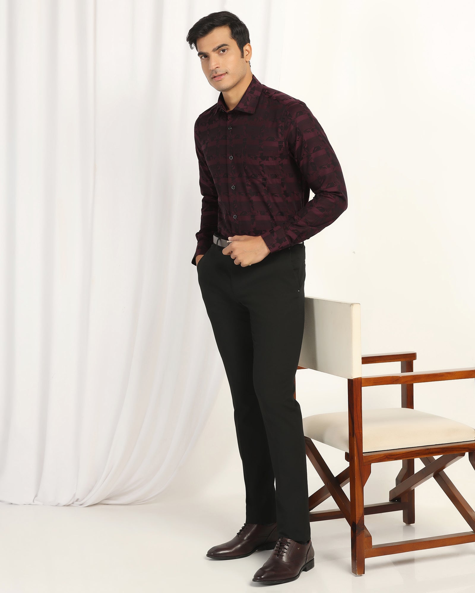 Formal Wine Jacquard Shirt - Latin