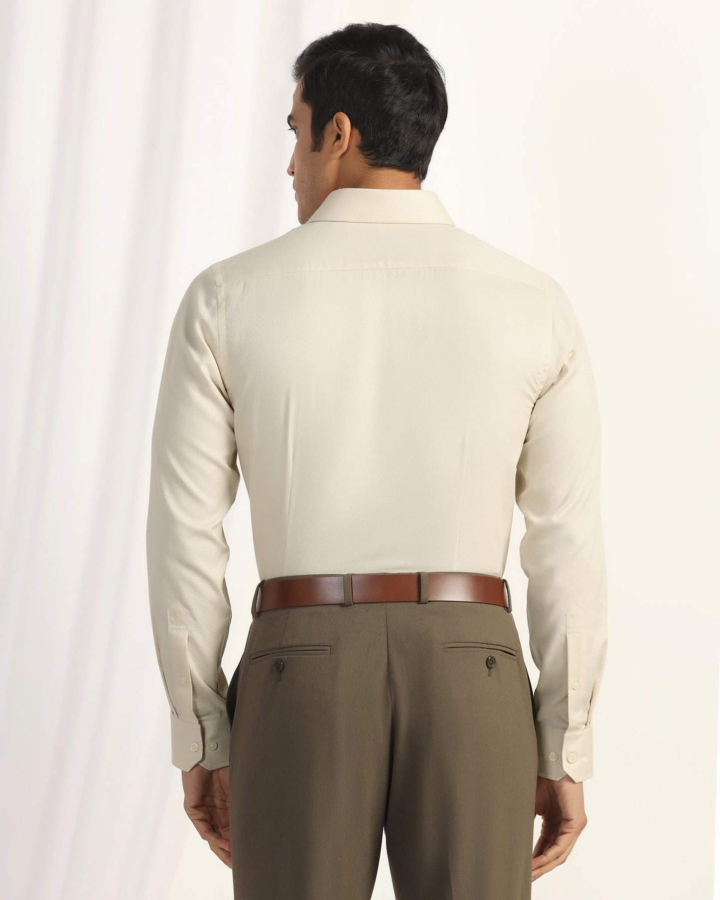 Formal Yellow Textured Shirt - Brick