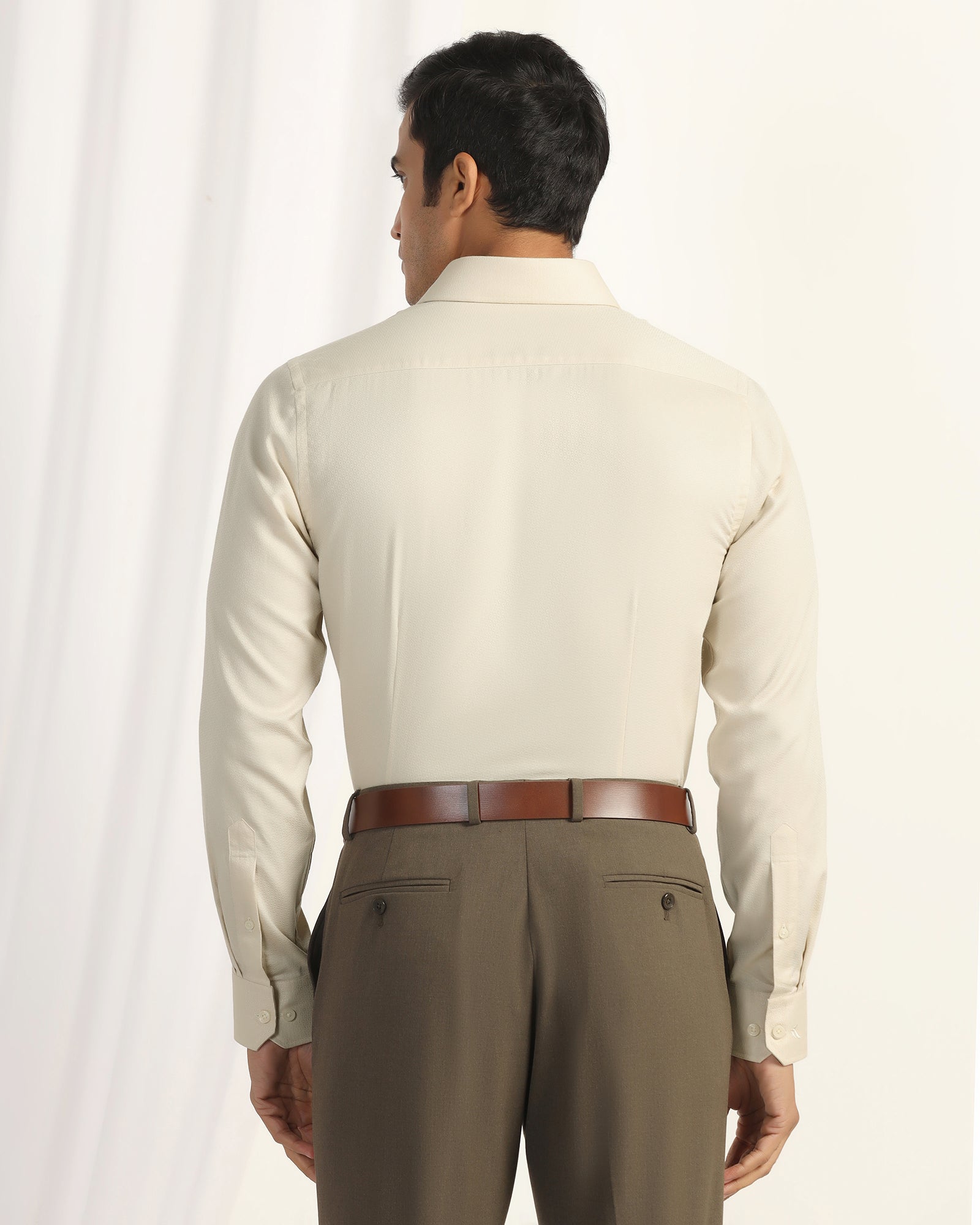 Formal Yellow Textured Shirt - Brick