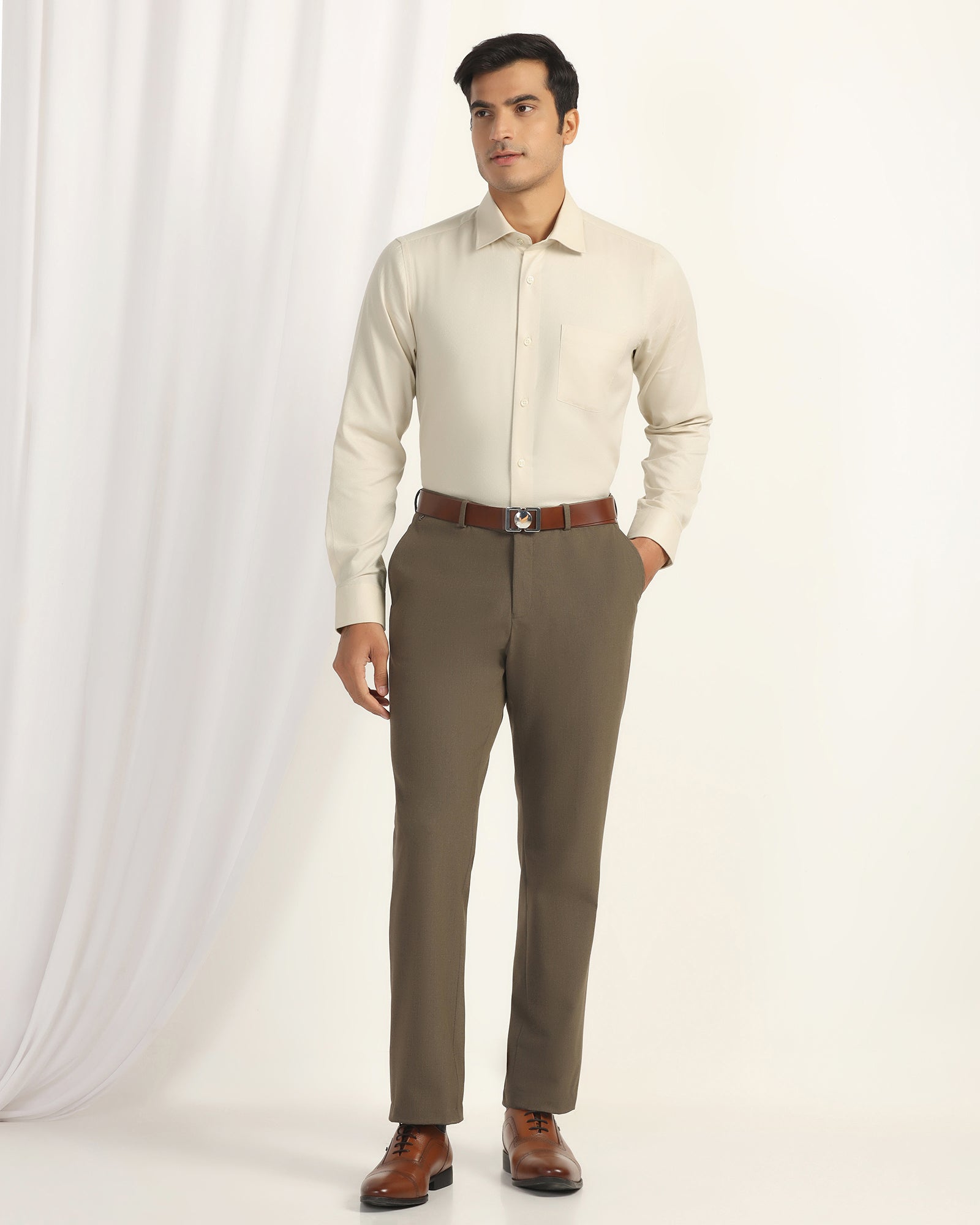 Formal Yellow Textured Shirt - Brick