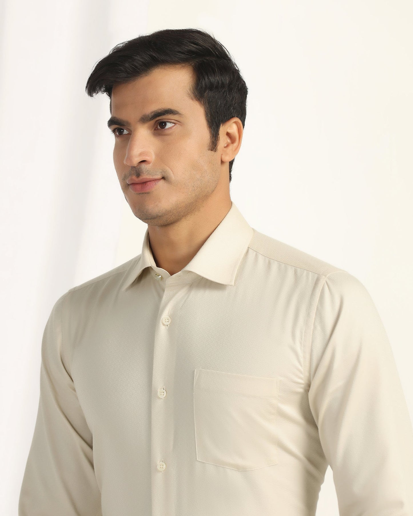 Formal Yellow Textured Shirt - Brick