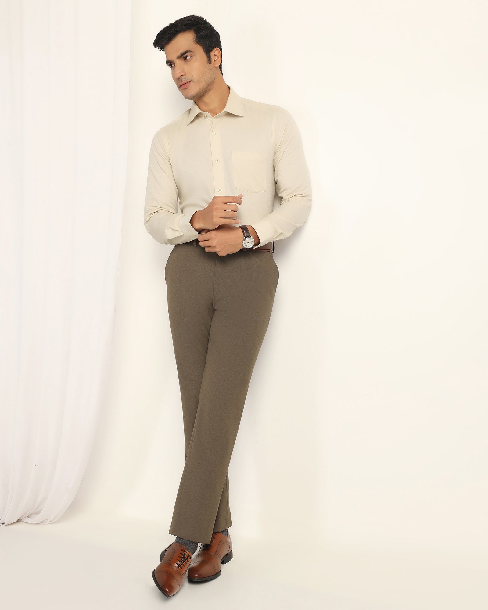 Formal Yellow Textured Shirt - Brick