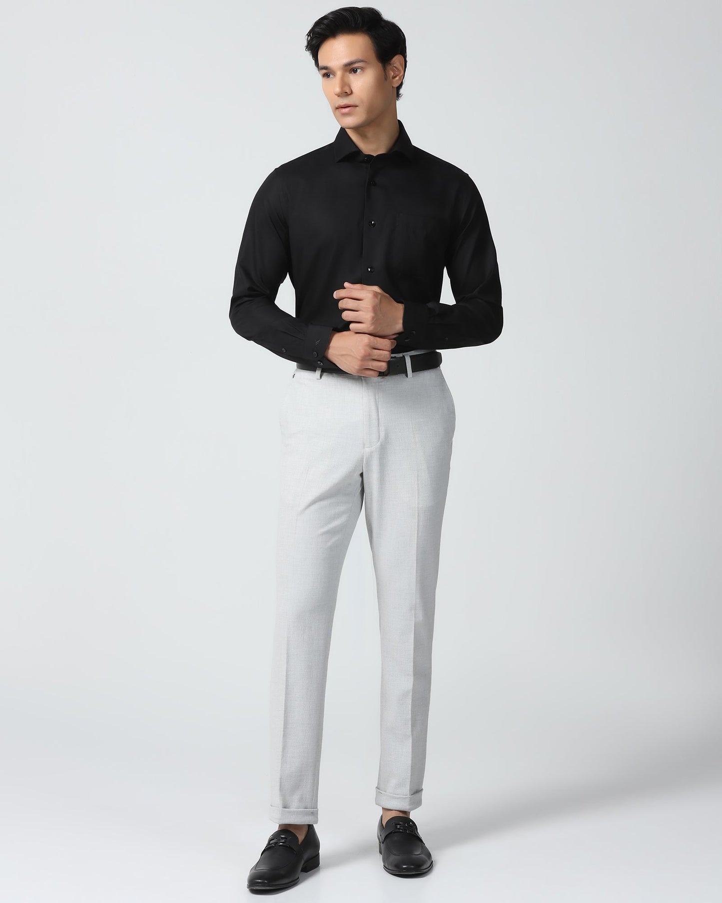 Non Iron Formal Black Check Shirt - Sky
