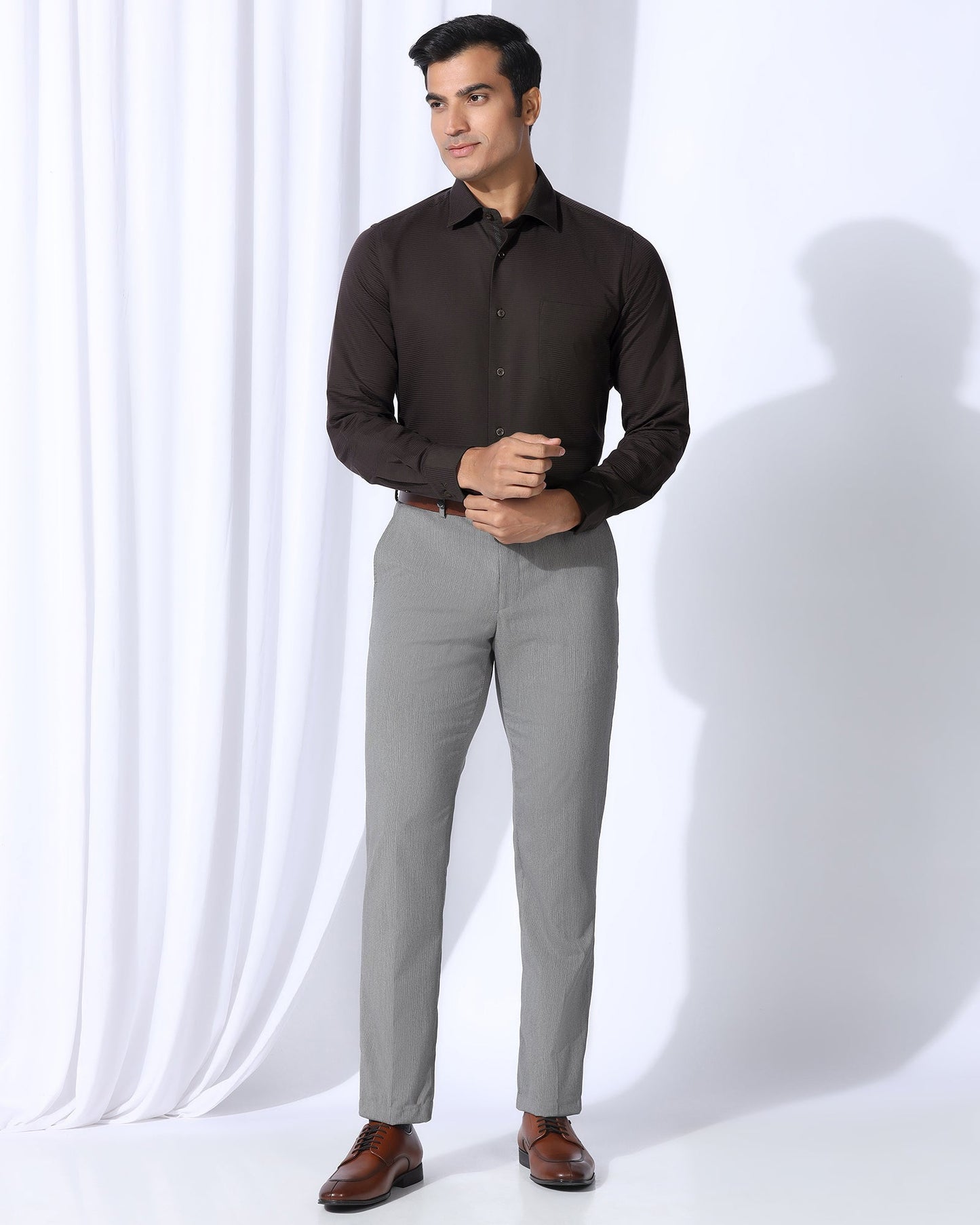 Formal Brown Stripe Shirt - Merlot