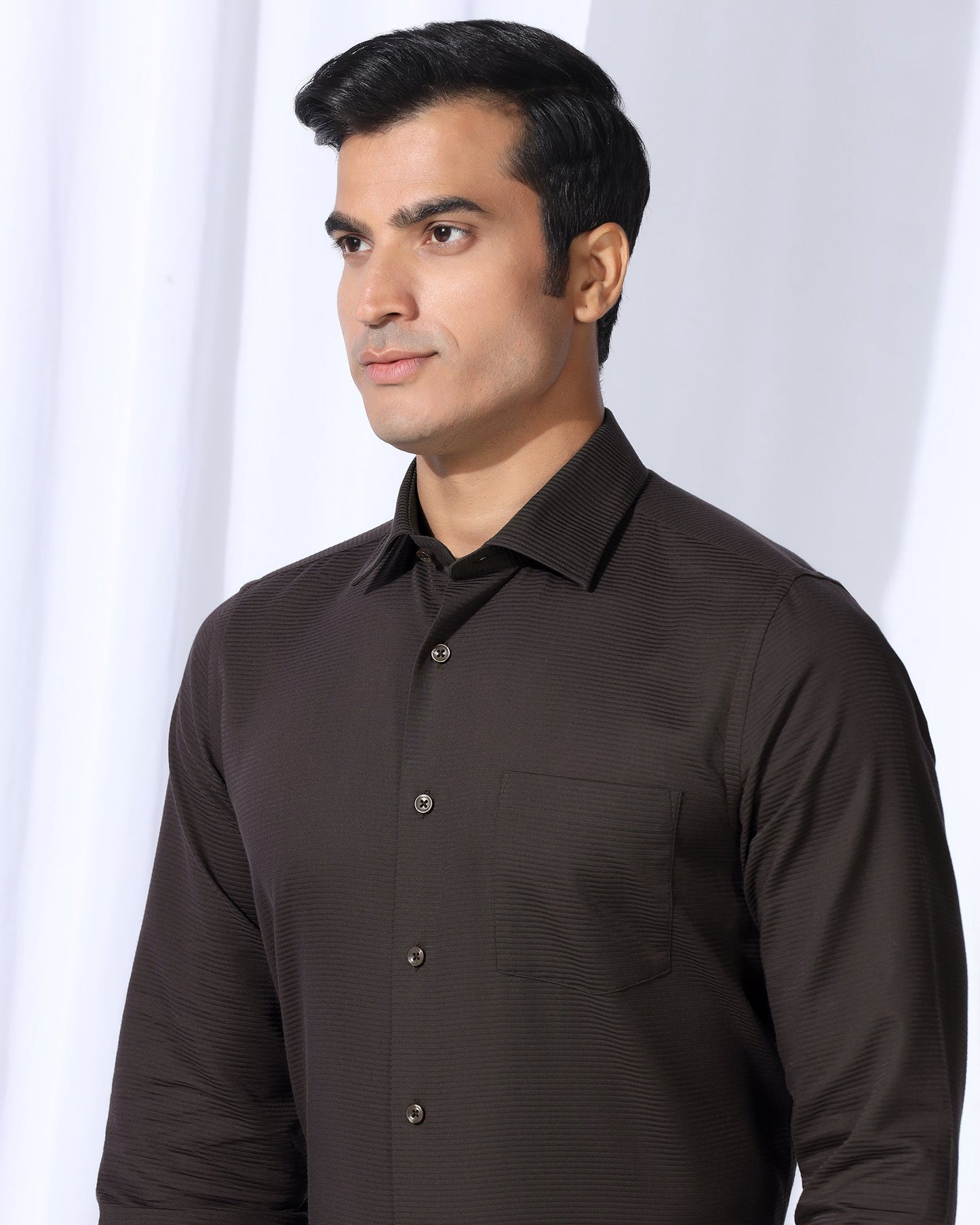 Formal Brown Stripe Shirt - Merlot