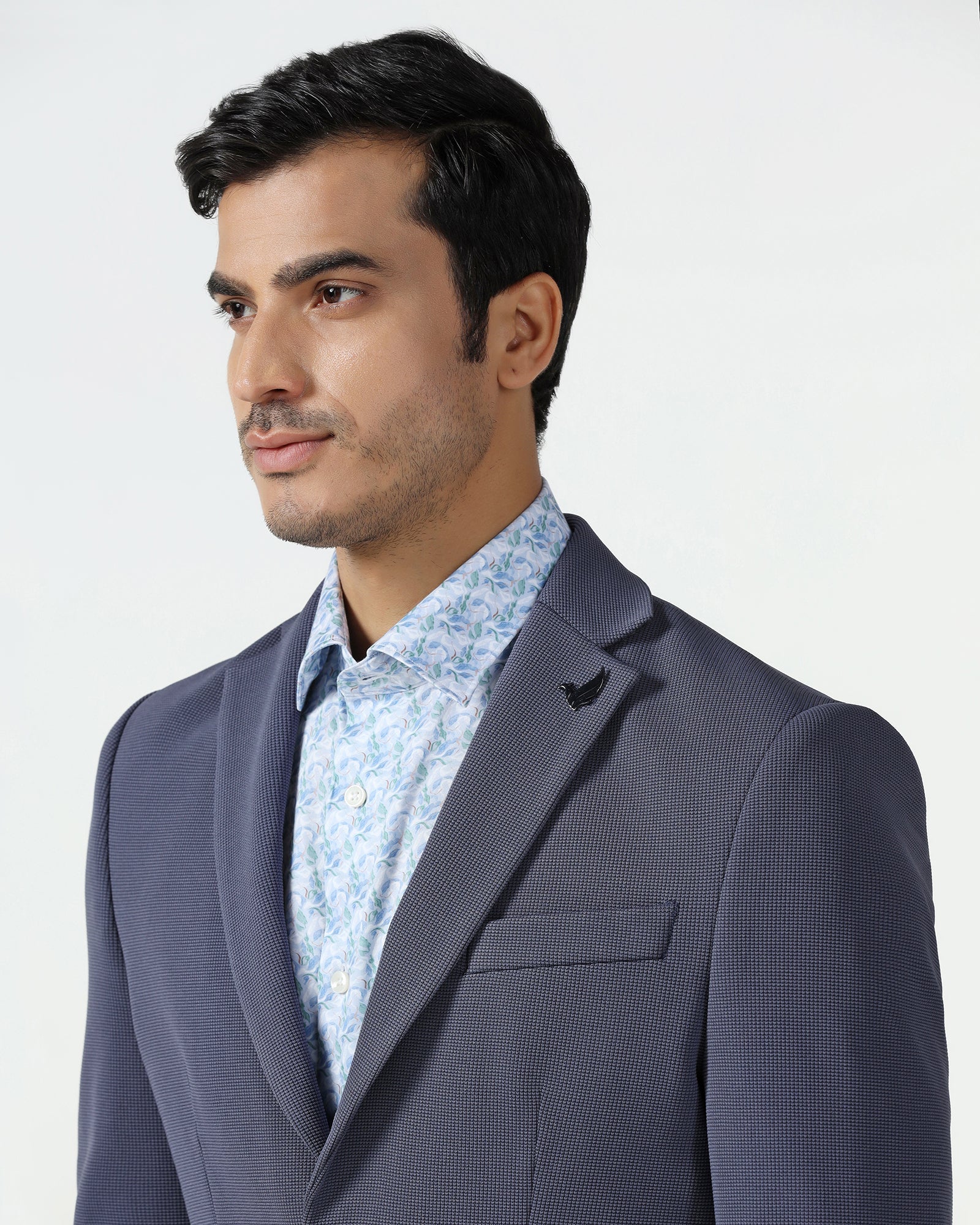 Formal Grey Textured Blazer - Rismo