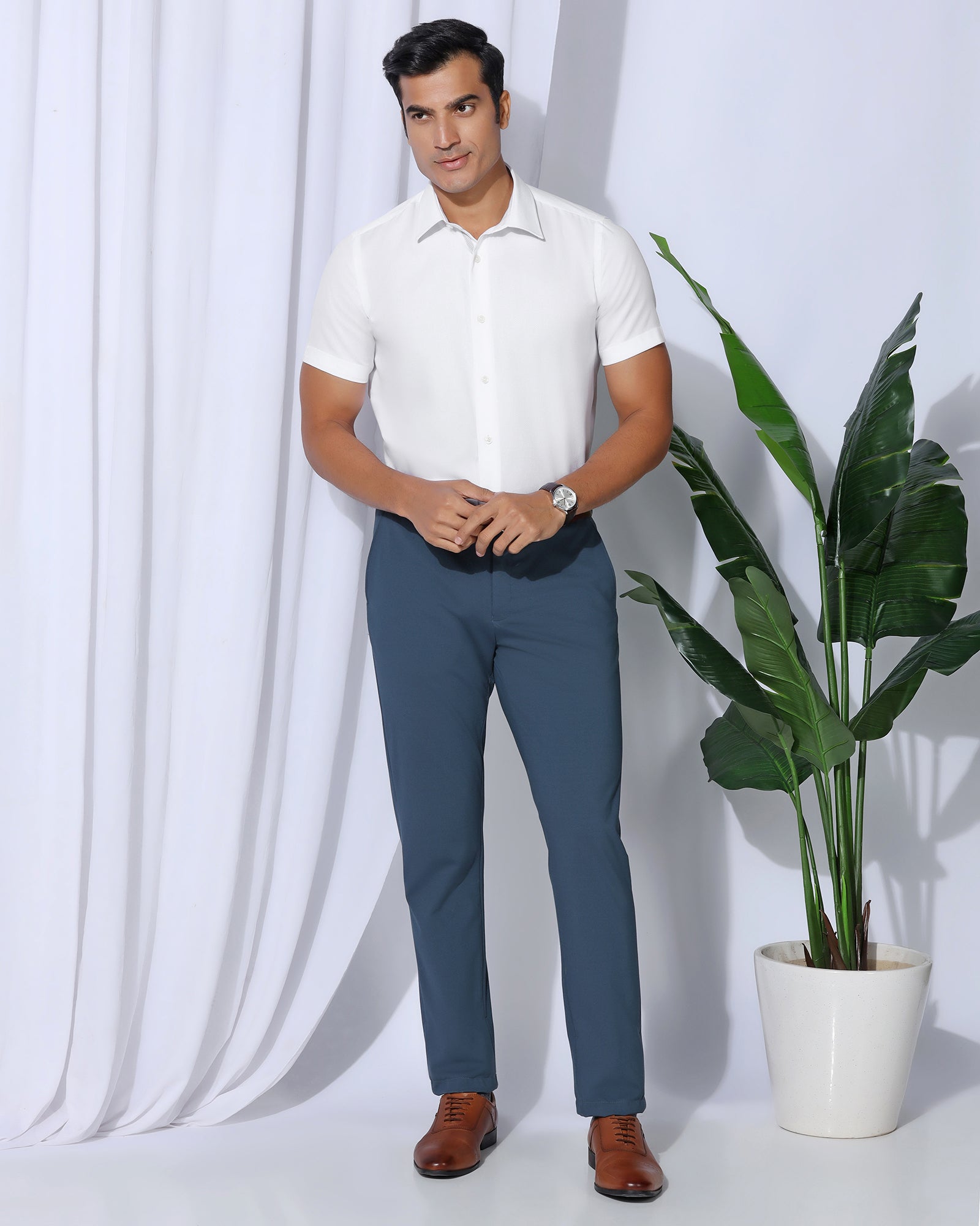 Formal Half Sleeve White Textured Shirt - Noir