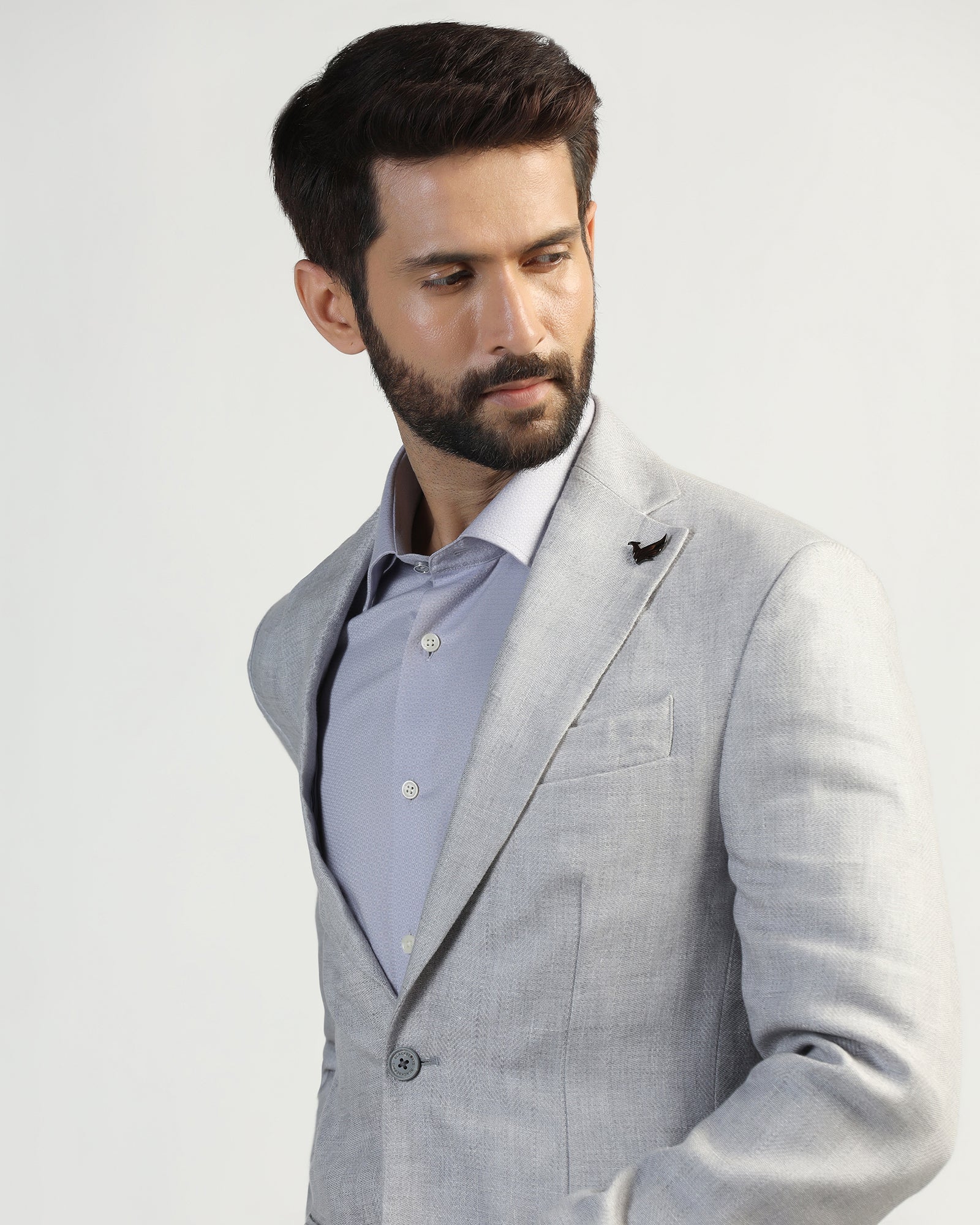 Linen Formal Light Grey Textured Blazer - Nero