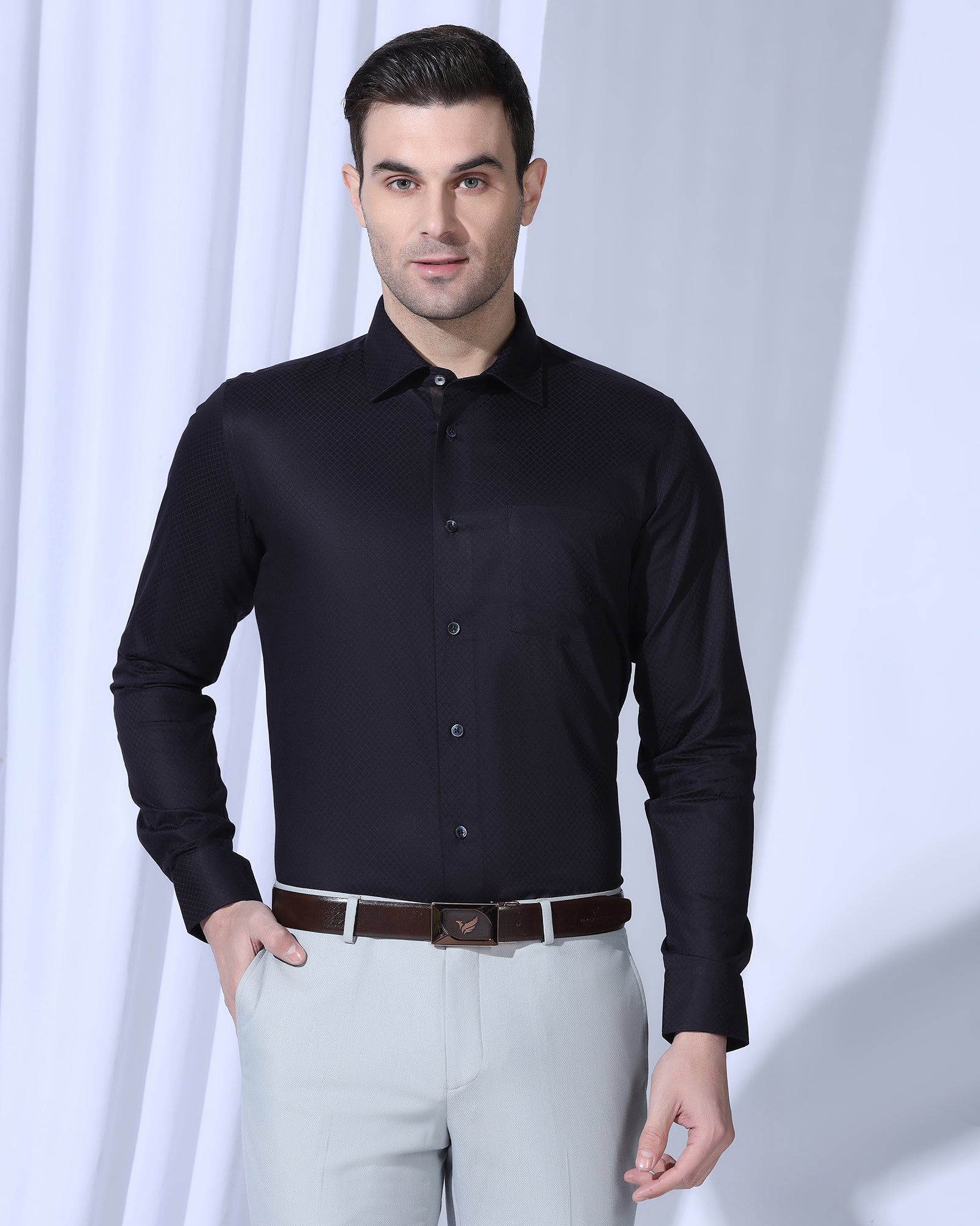 Formal Navy Textured Shirt - Shark