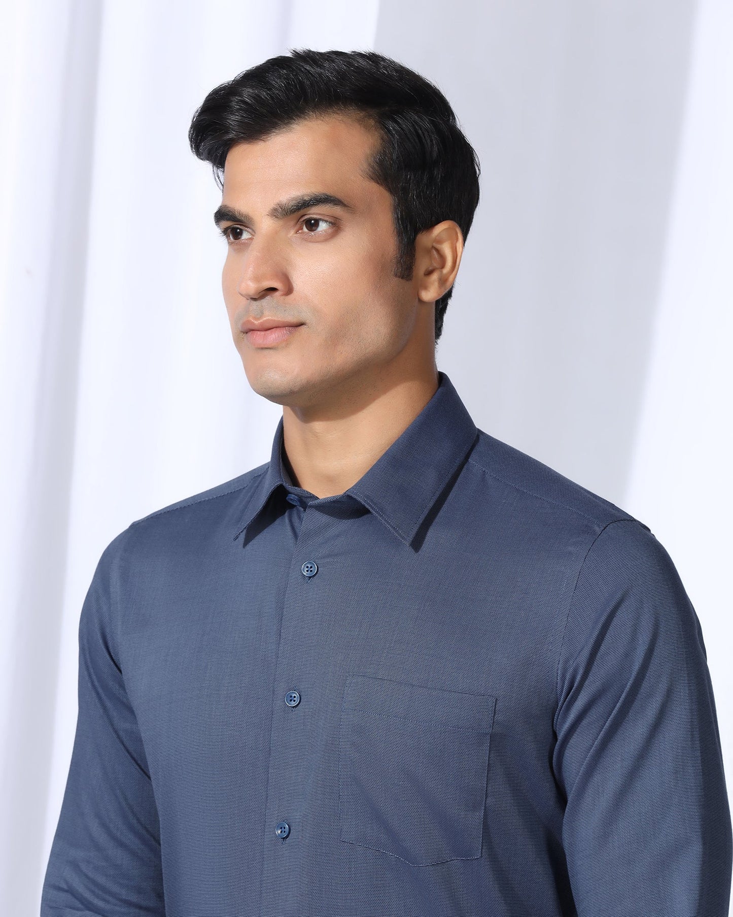 Non Iron Formal Navy Textured Shirt - Vlog