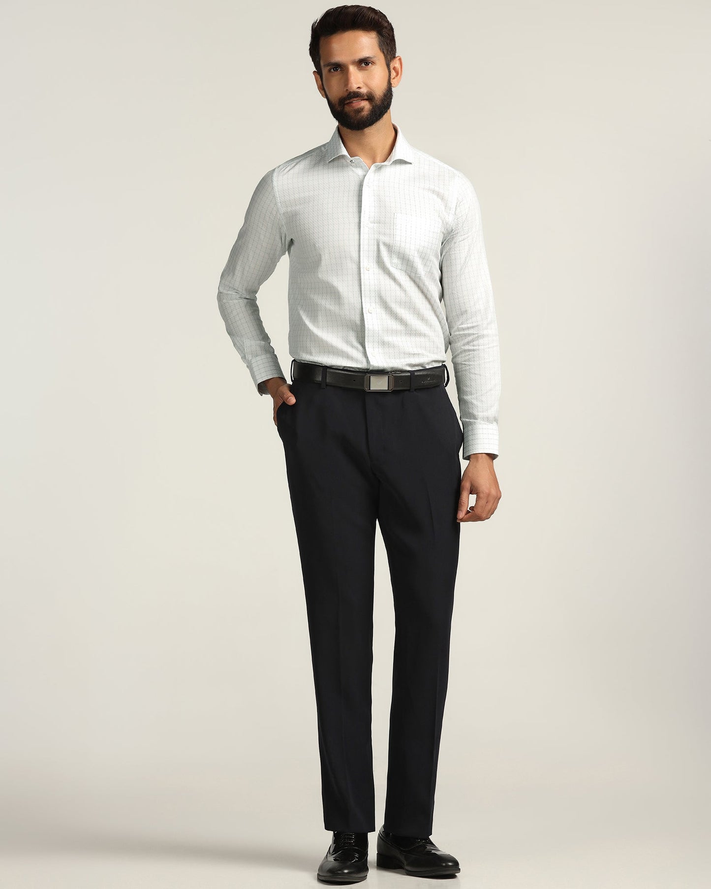 Formal White Check Shirt - Drone