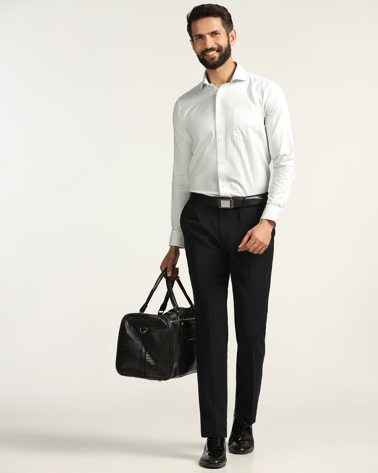 Formal White Check Shirt - Drone