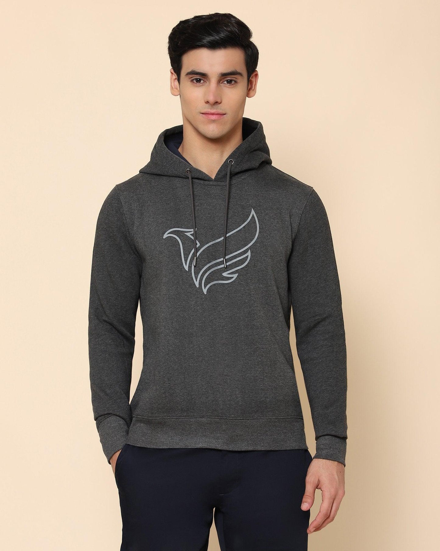 Freder Printed Logo Stretch Sweat Shirt In Charcoal Melange (Slim Fit)