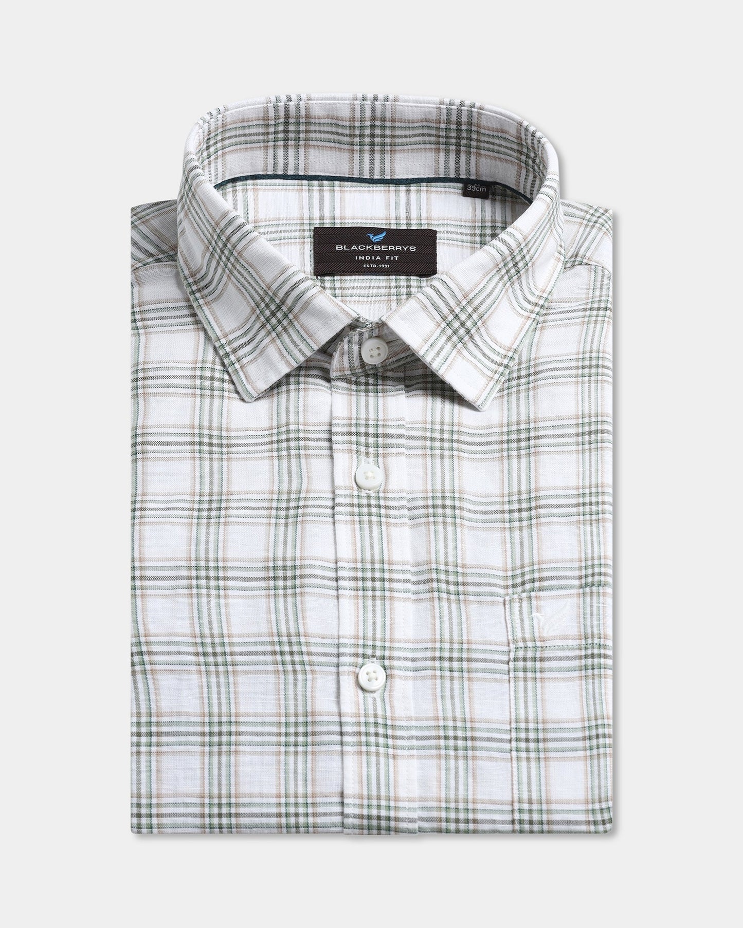 Green Linen Check Shirt - Dravo
