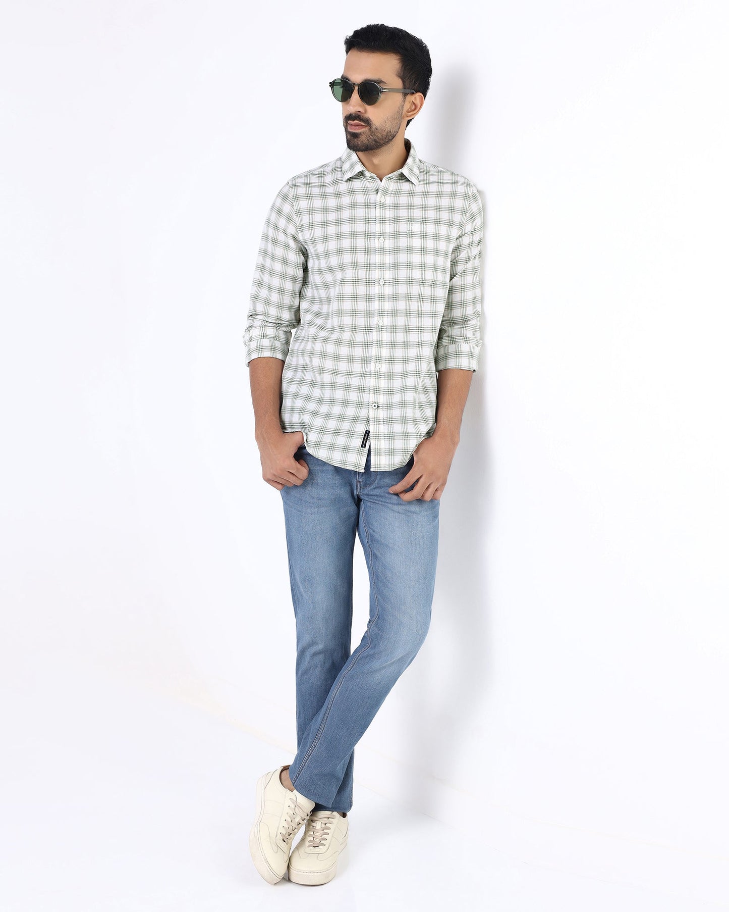 Green Linen Check Shirt - Dravo