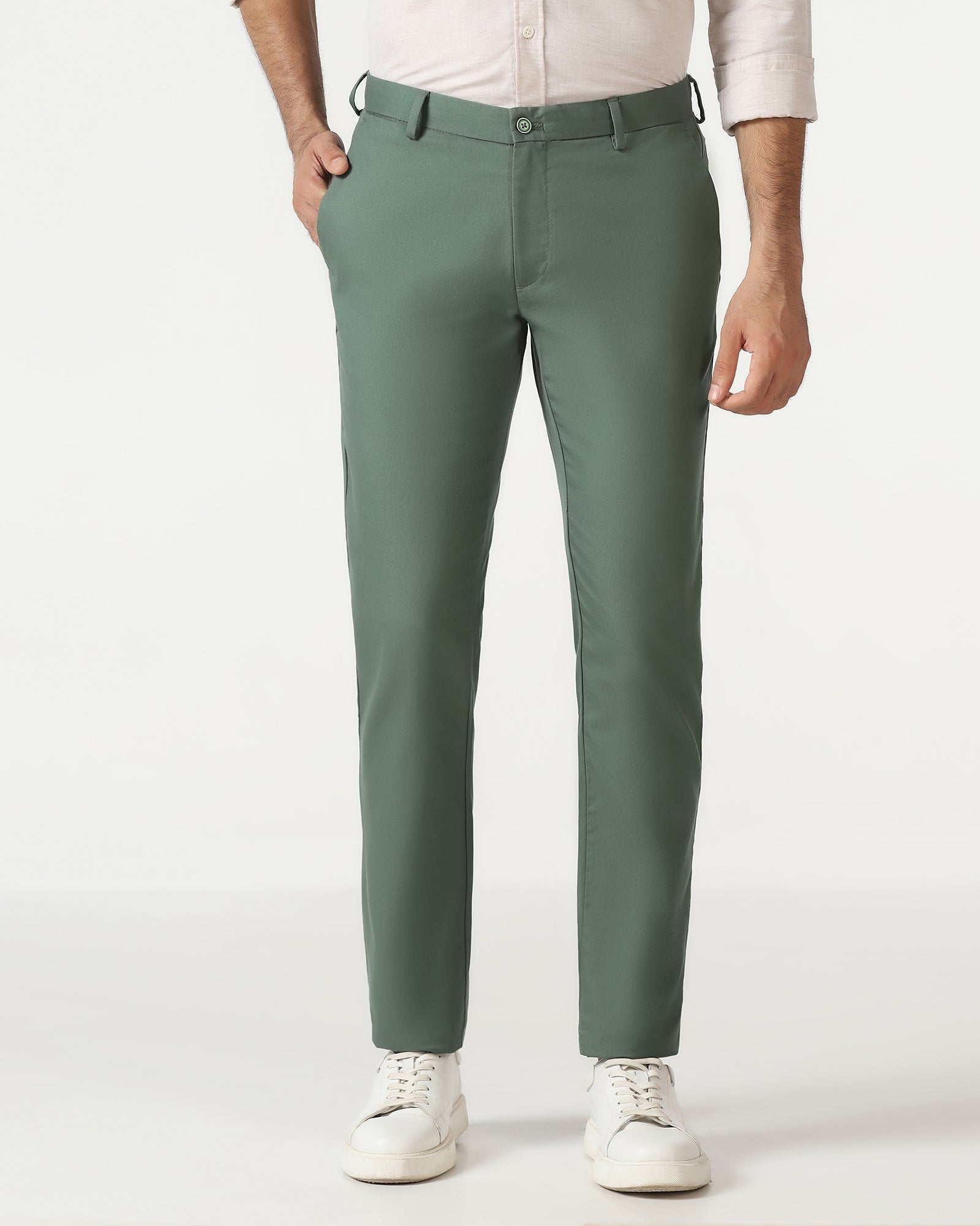 Green Solid Khakis - Janis