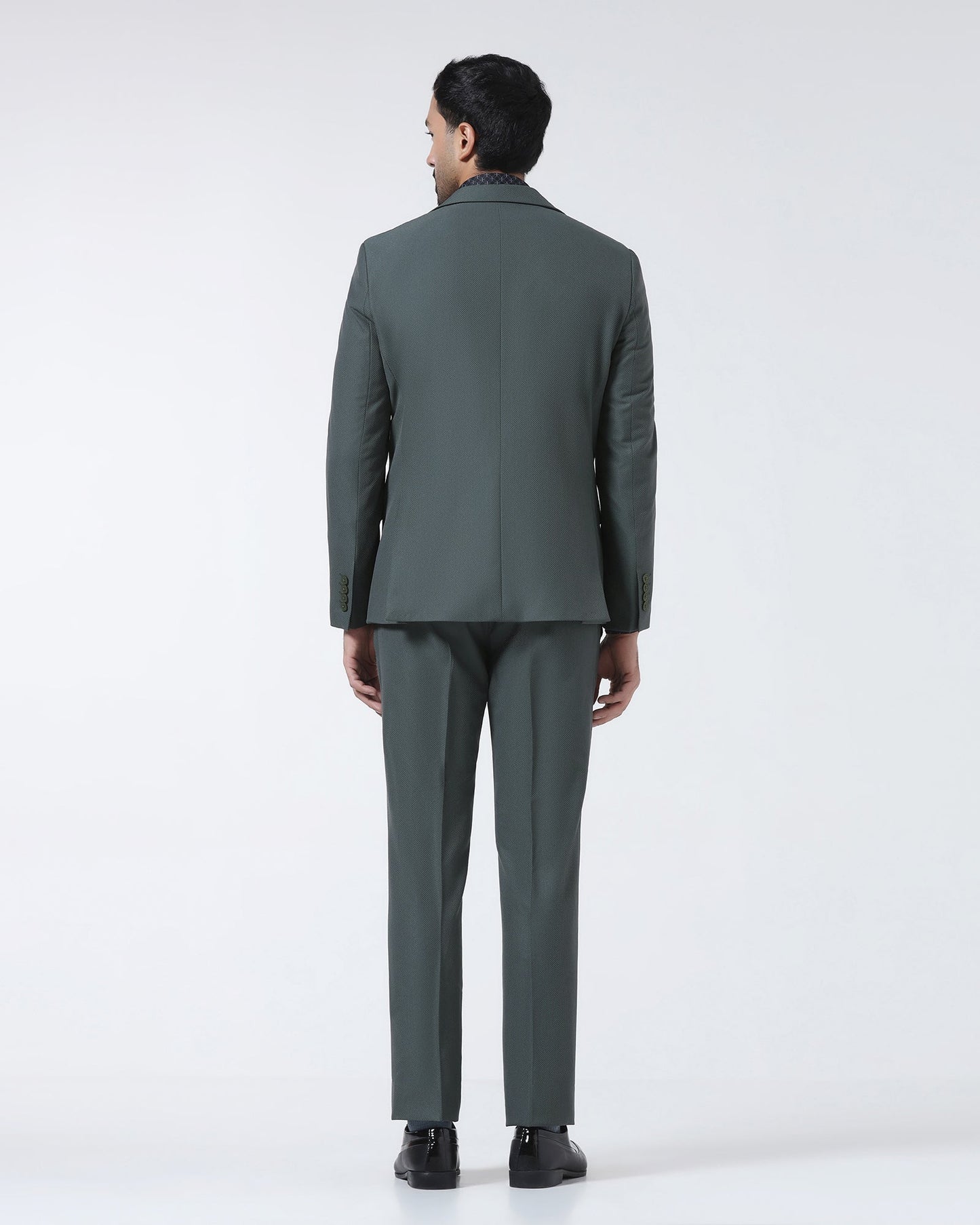 Green Three Piece Textured Suit - Zeny