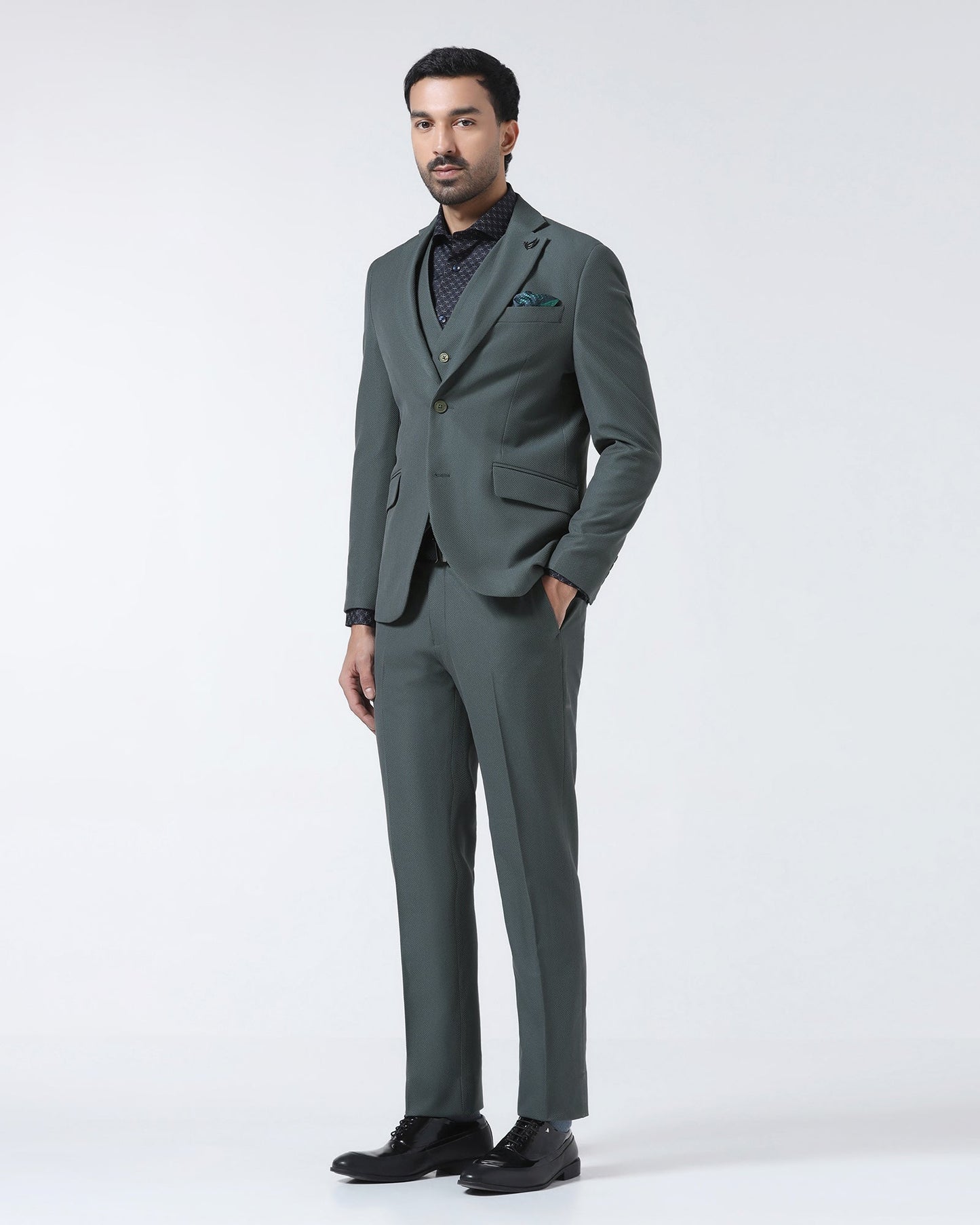 Green Three Piece Textured Suit - Zeny
