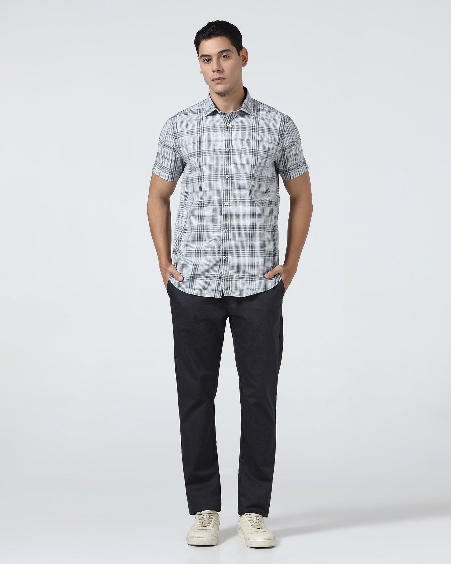 Grey Half Sleeve Check Shirt - Farlen
