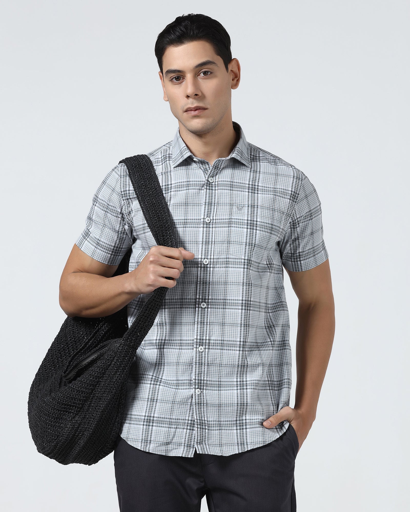 Grey Half Sleeve Check Shirt - Farlen