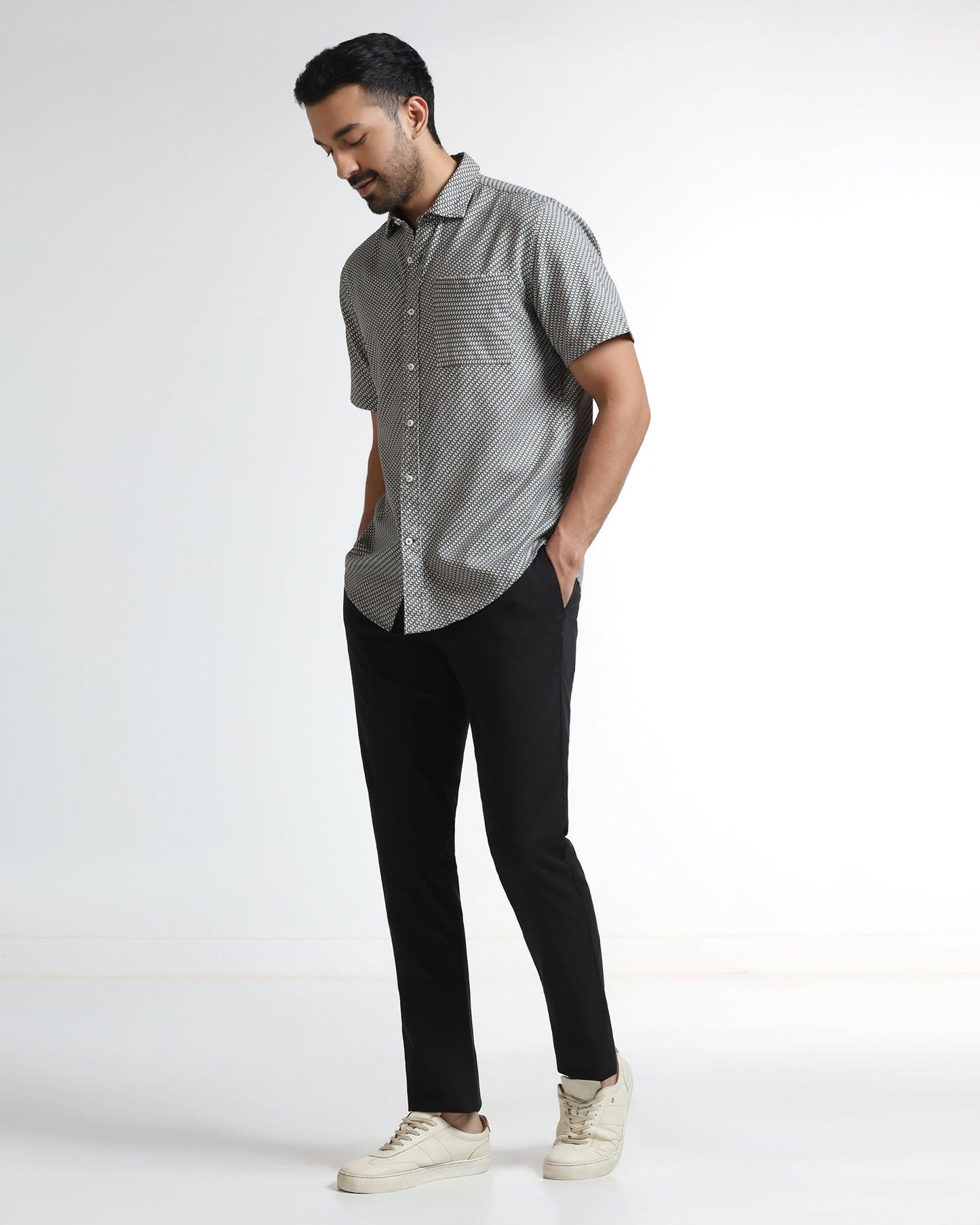 Grey Half Sleeve Textured Shirt - Durlan