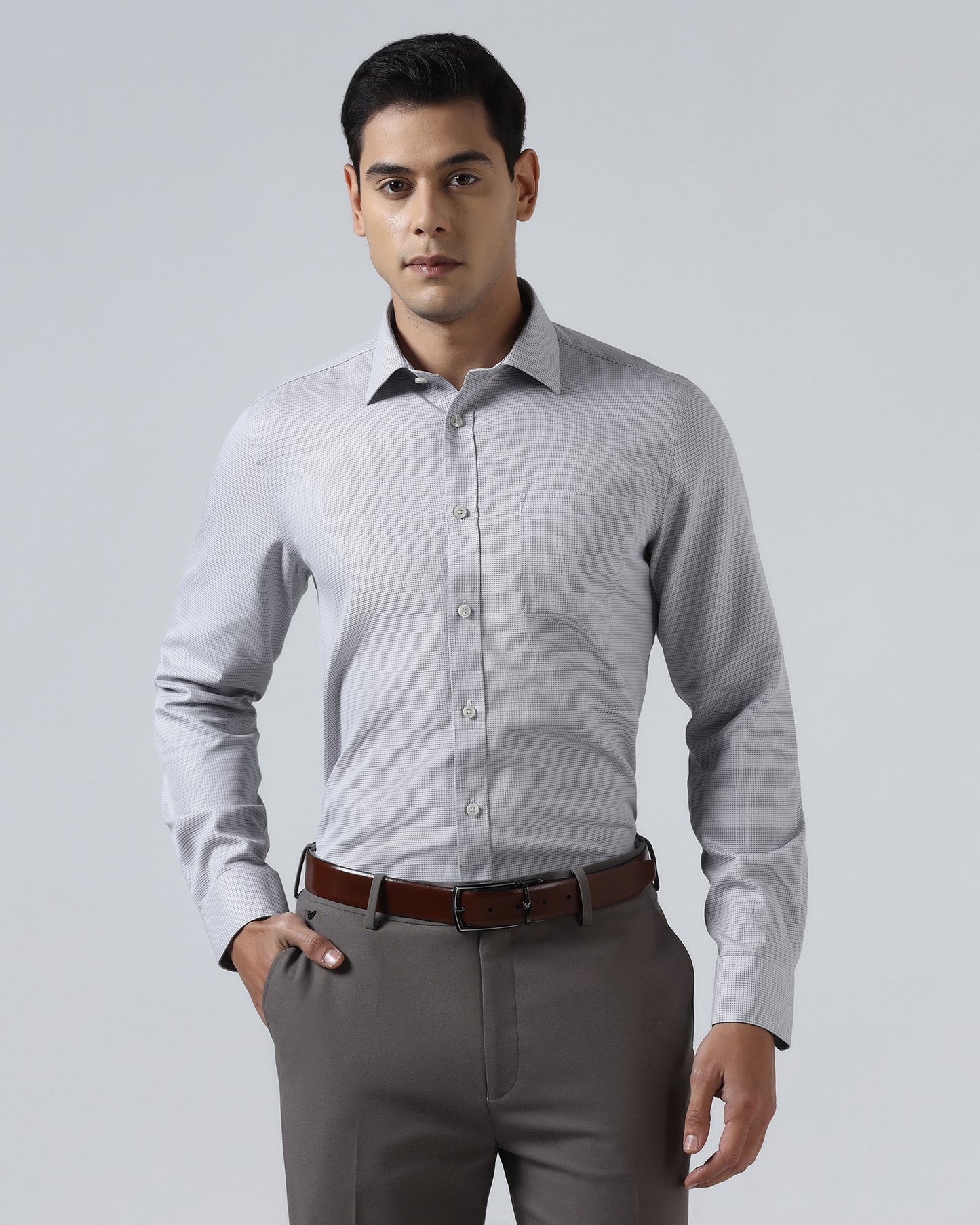 Grey Non Iron Textured Shirt - Ethan