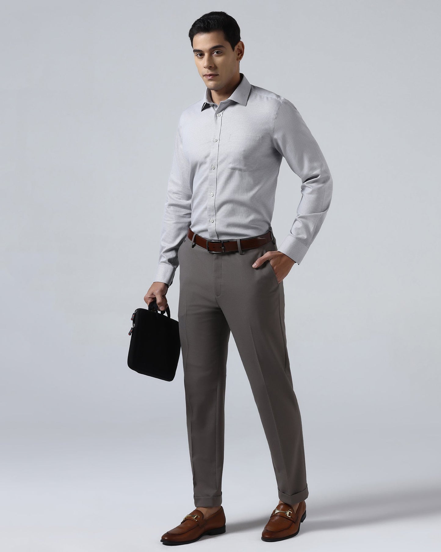 Grey Non Iron Textured Shirt - Ethan