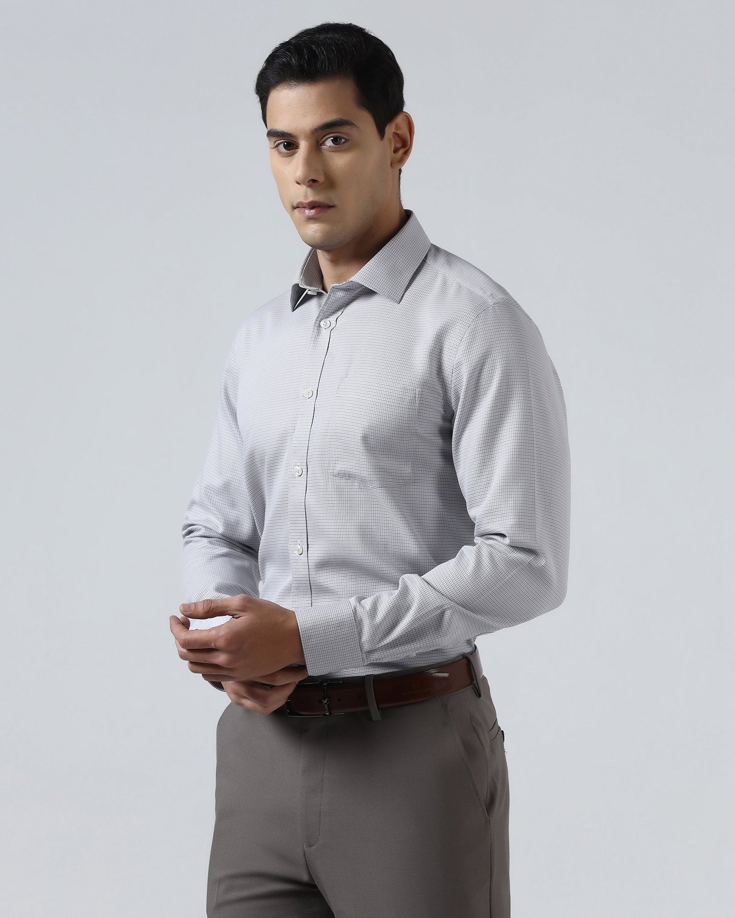 Grey Non Iron Textured Shirt - Ethan