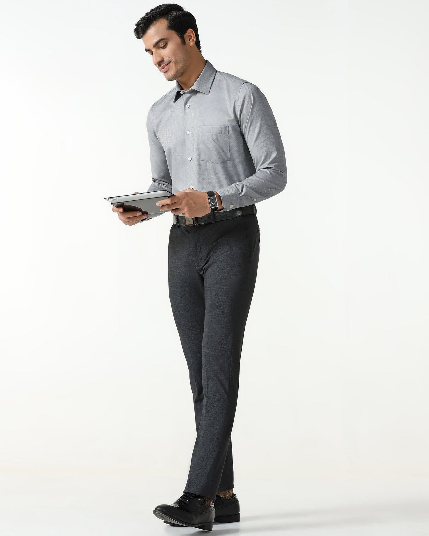 Grey Non Iron Textured Shirt - Relate