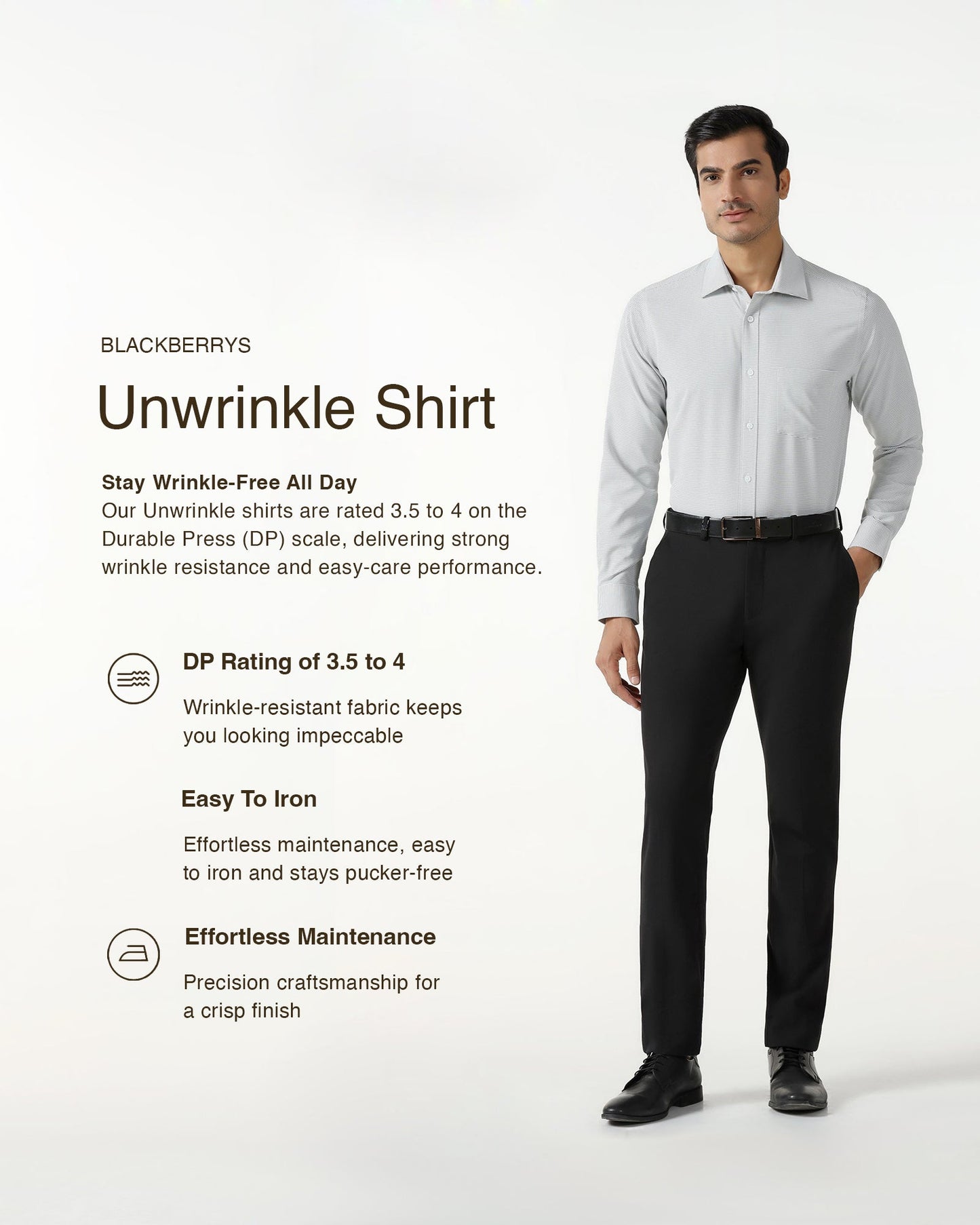 Grey Non Iron Textured Shirt - Rise