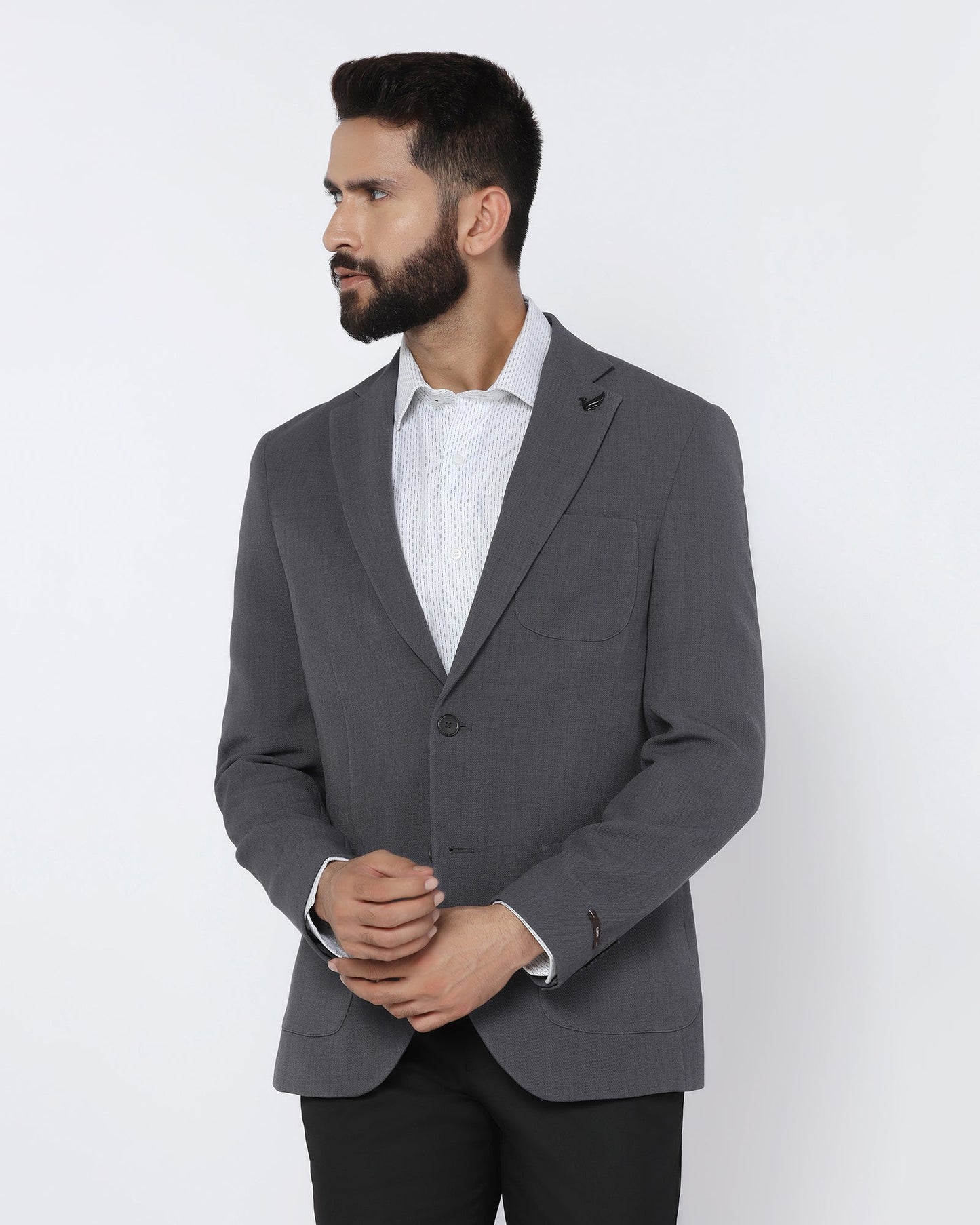 Grey Solid Blazer - Modelo