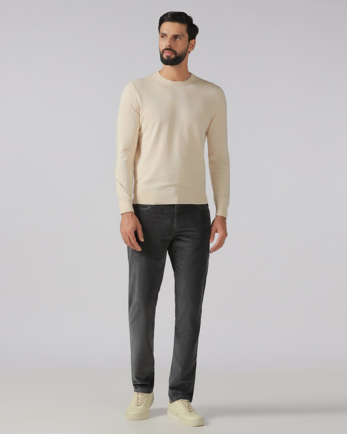 Grey Corduroy Solid Khakis - Veil