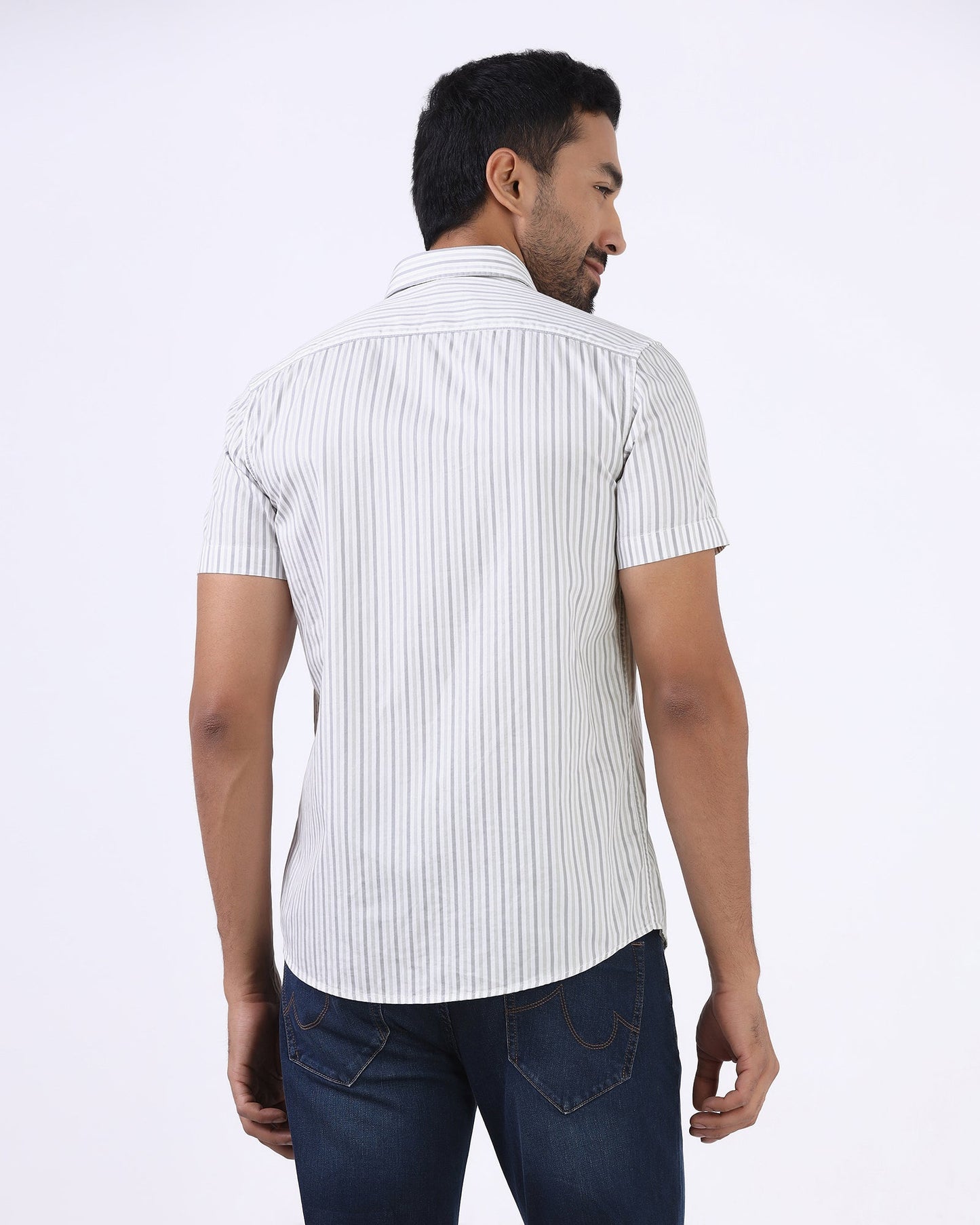 Grey Half Sleeve Stripe Shirt - Redot